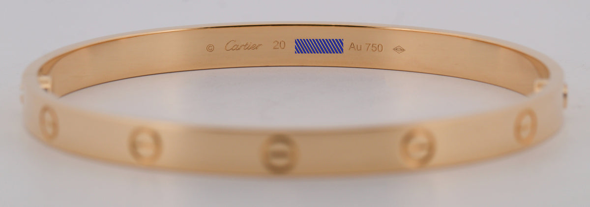 Cartier Love Bracelet Size 20 18K Yellow Gold Box