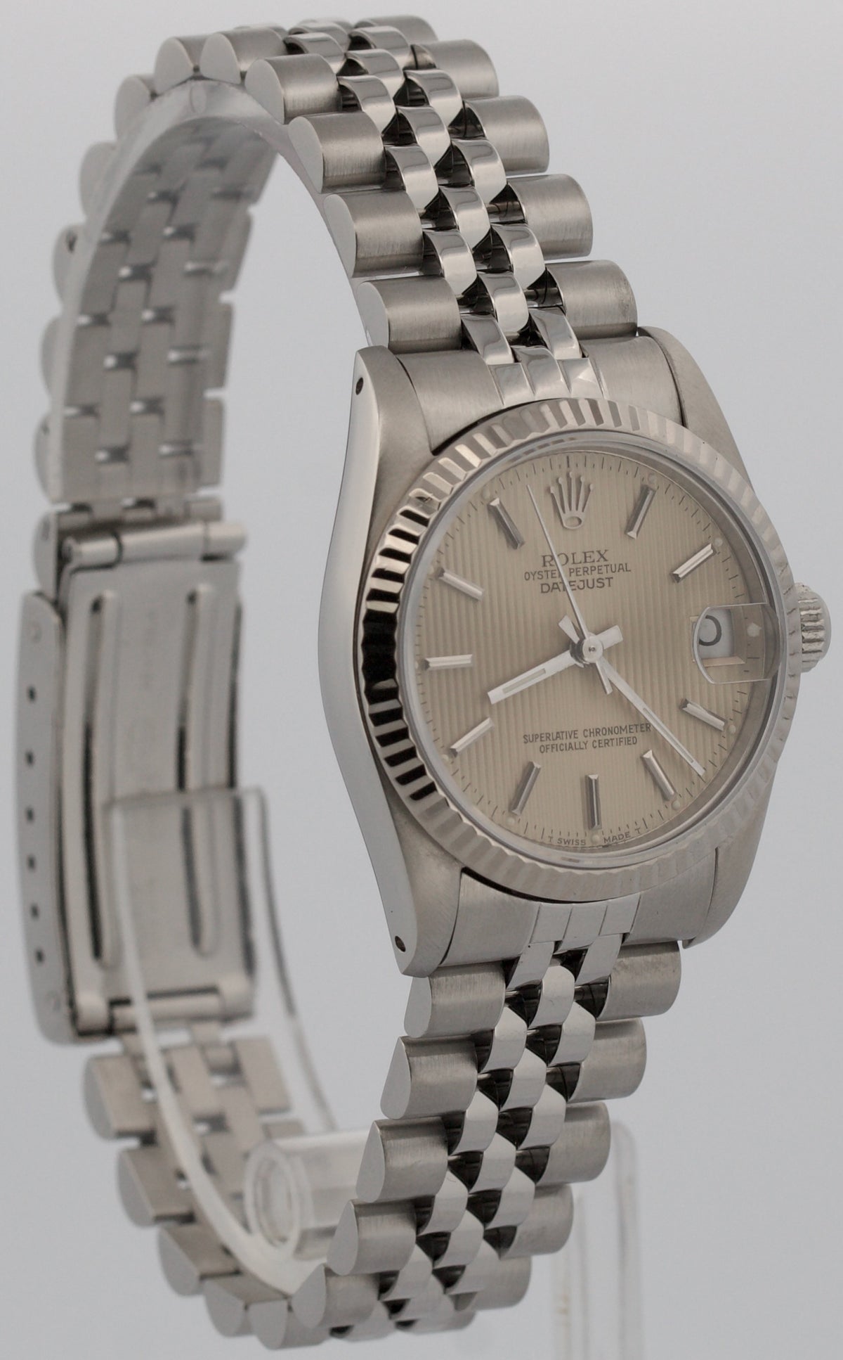 Rolex DateJust 68274 Silver Tapestry Midsize 18K Steel Jubilee 31mm Watch Box