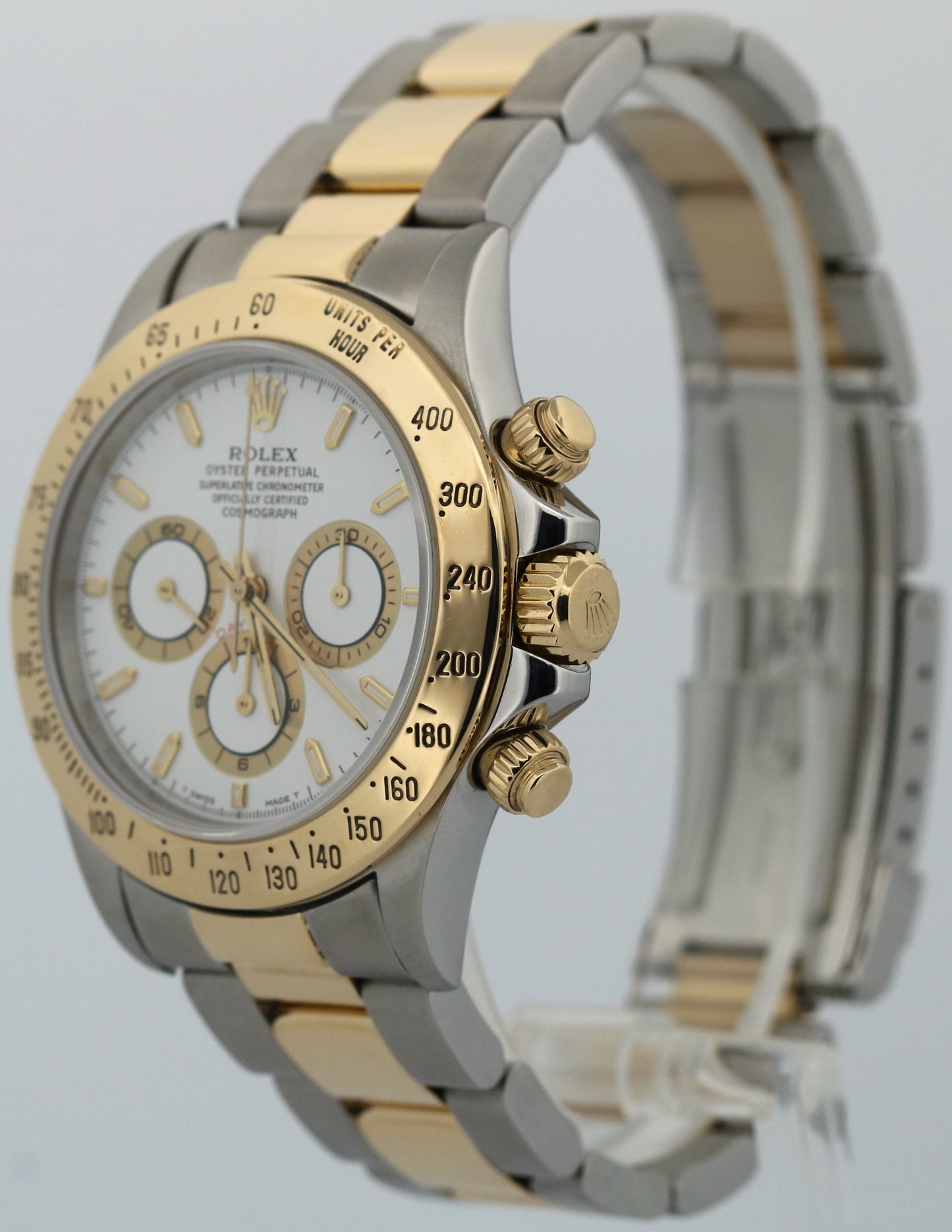 Rolex Daytona Cosmograph 40mm WHITE Two-Tone 18K Yellow Gold Steel Watch 16523
