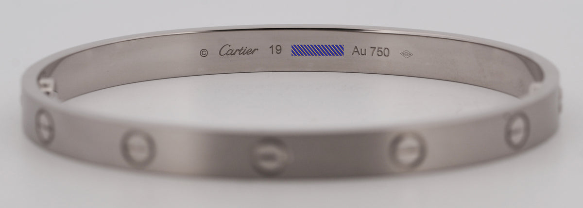 Cartier Love Bracelet Size 19 Brushed 18K White Gold Box