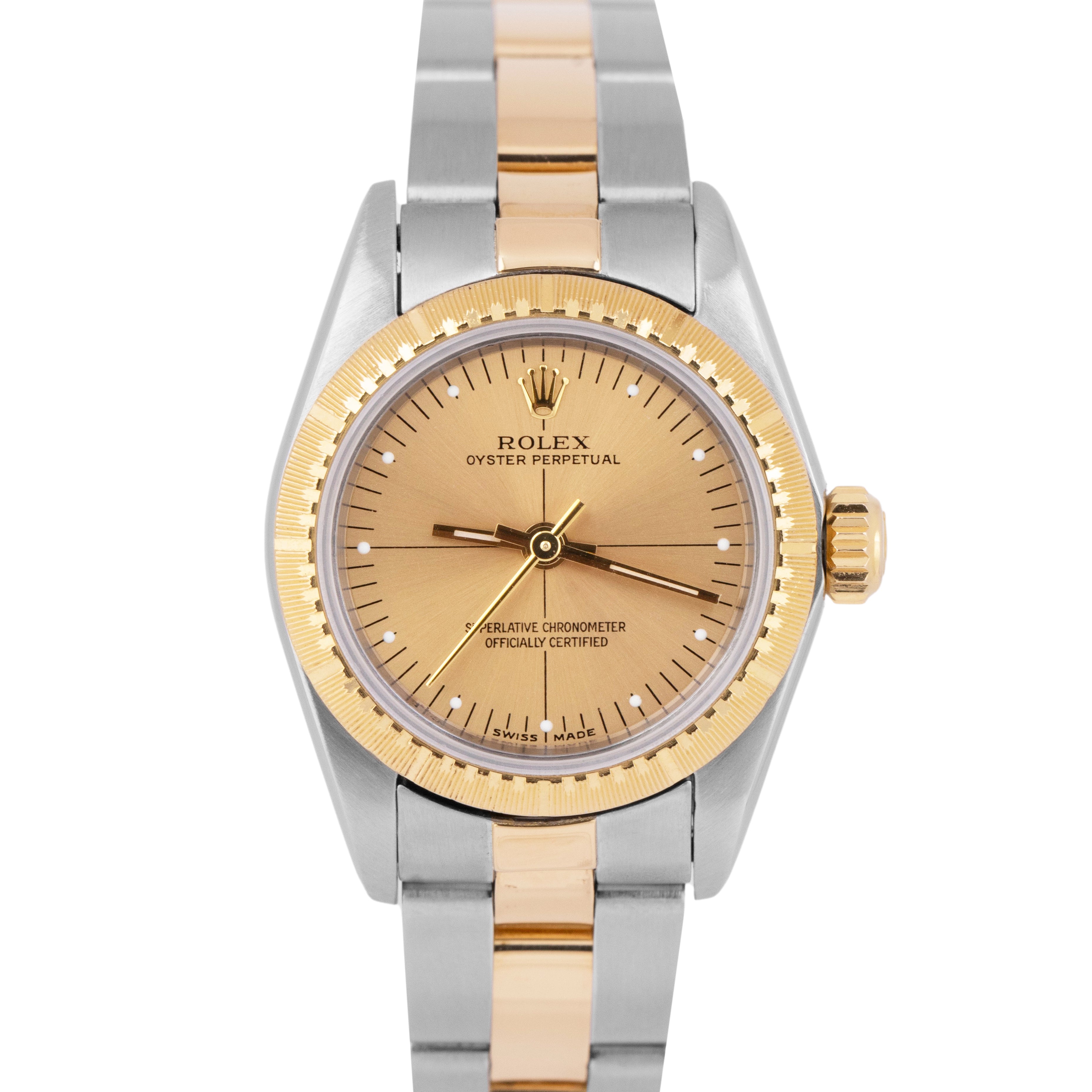 Rolex Oyster Perpetual 24mm Two Tone 18K Yellow Gold Champagne