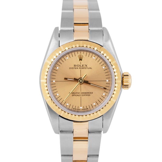 Rolex Oyster Perpetual 24mm Two-Tone 18K Yellow Gold Champagne Gold Watch 67243