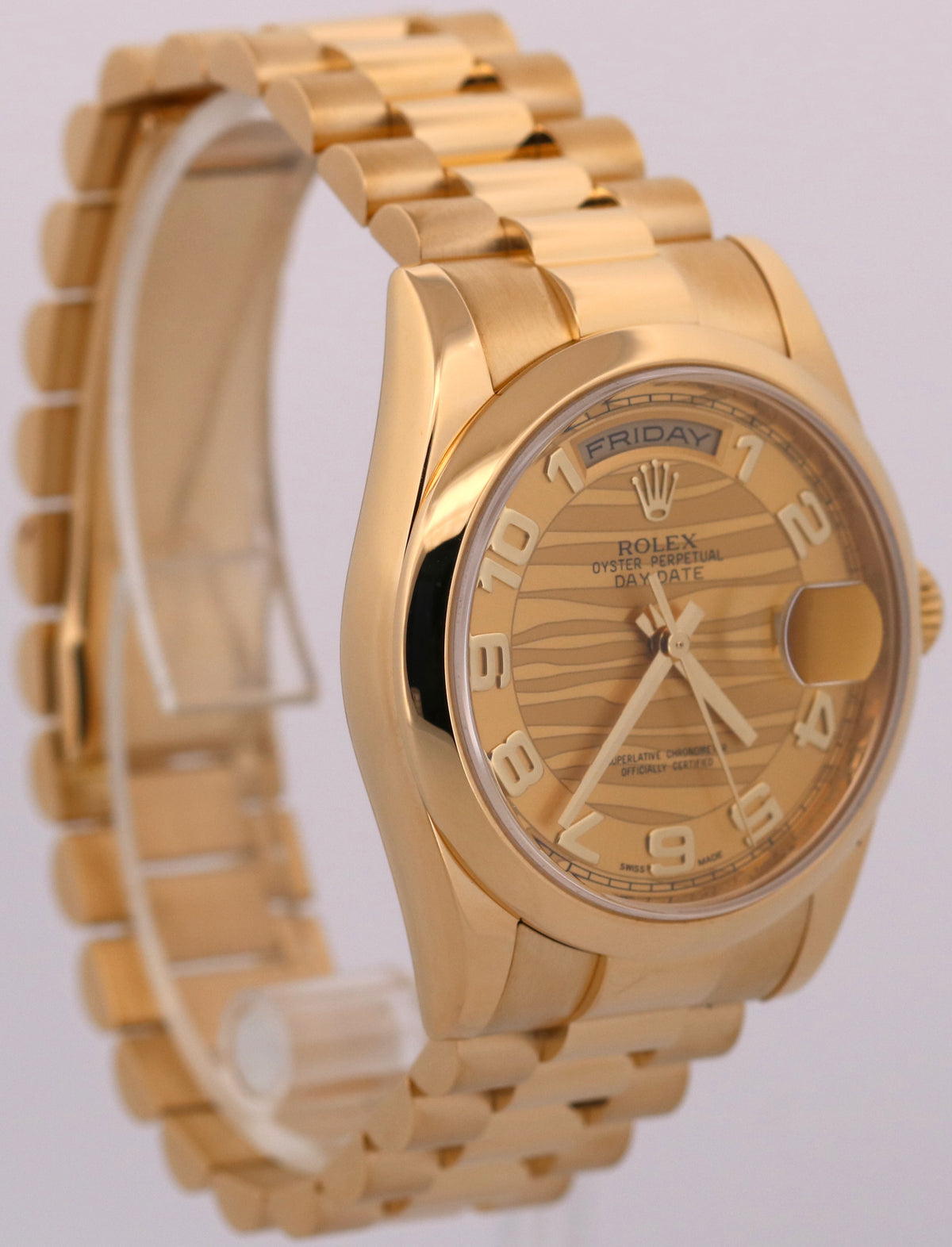 Rolex Day-Date President 118208 Champagne Wave 18K Yellow Gold 36mm Watch Box