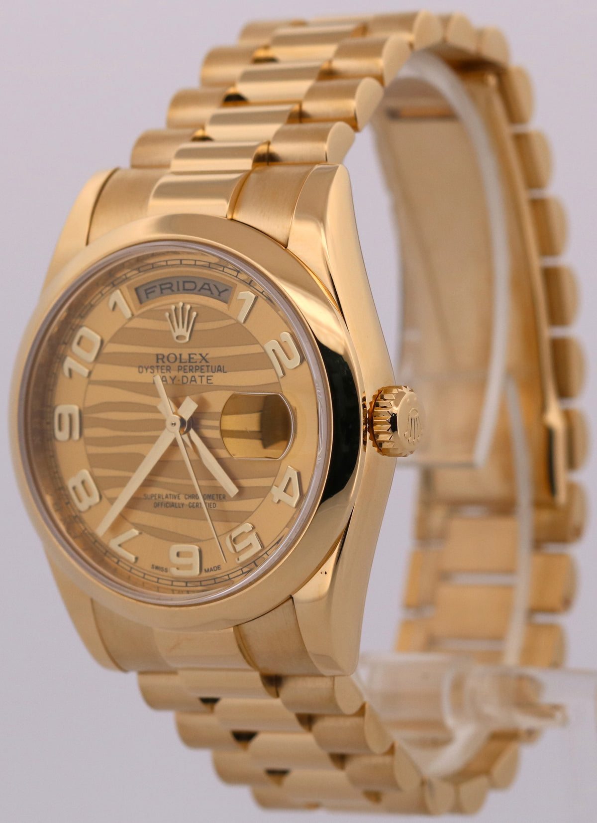 Rolex Day-Date President 118208 Champagne Wave 18K Yellow Gold 36mm Watch Box