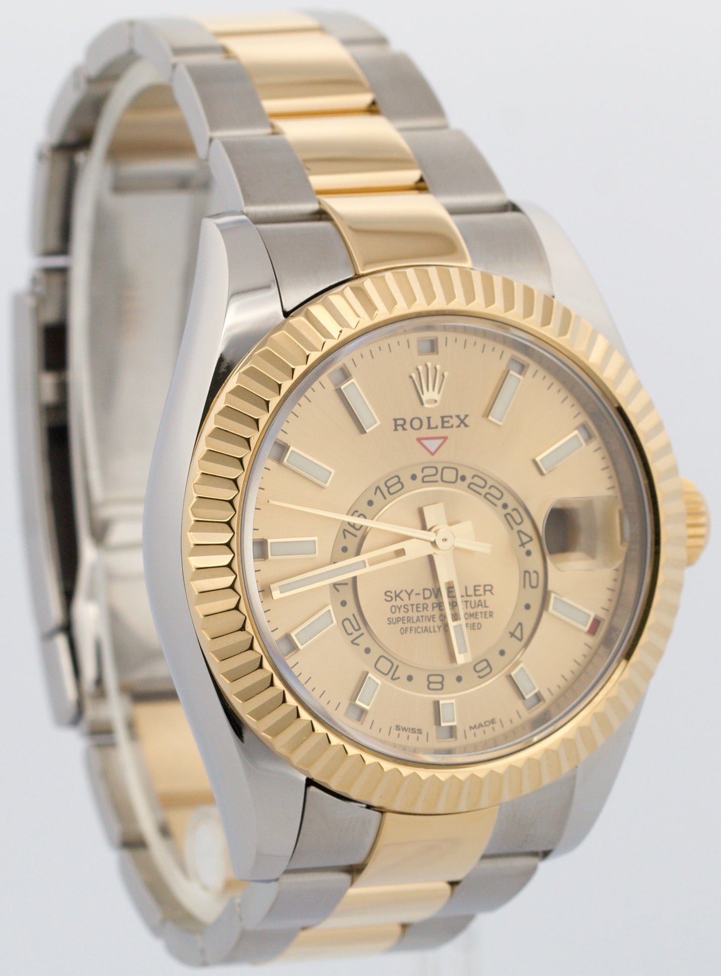PAPERS Rolex Sky-Dweller CHAMPAGNE 18K Yellow Gold Steel OYSTER 42mm 326933 BOX