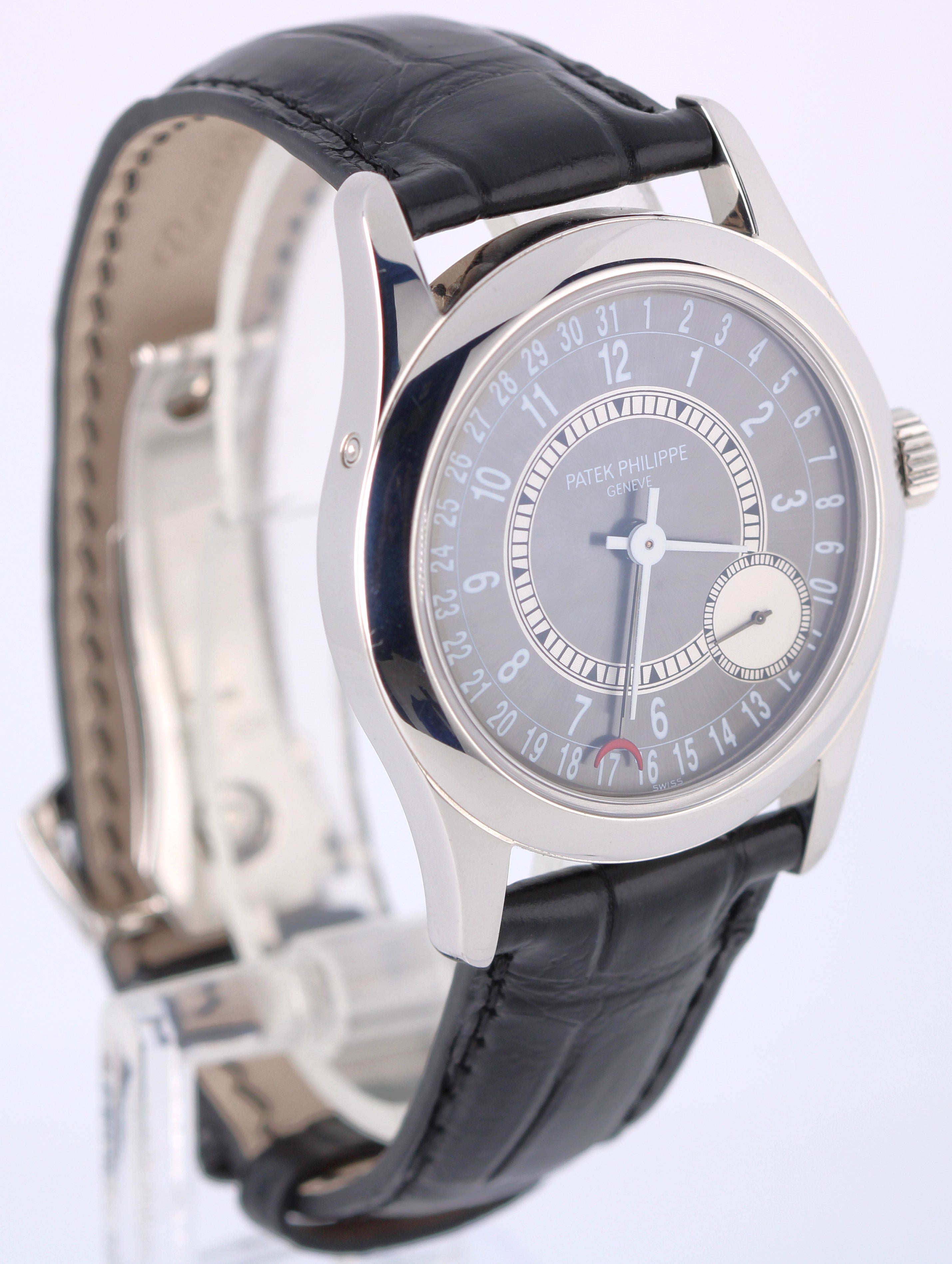 Patek Philippe Calatrava 18k White Gold Gray 37mm 6000G Black Leather CollectorsWatches