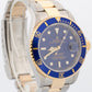 Rolex Submariner Date 40mm BLUE 18K Gold No-Holes Steel GOLD BUCKLE 16613 Watch