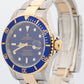 Rolex Submariner Date 40mm BLUE 18K Gold No-Holes Steel GOLD BUCKLE 16613 Watch