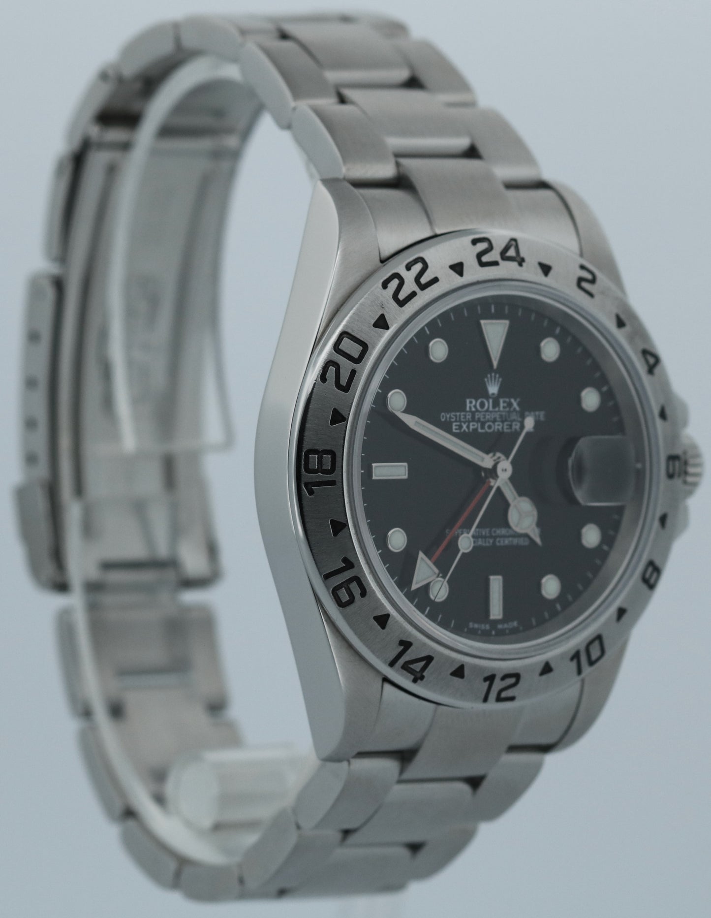 PAPERS Rolex Explorer II 40mm BLACK Steel NO-HOLES Red GMT Watch 16570 BOX