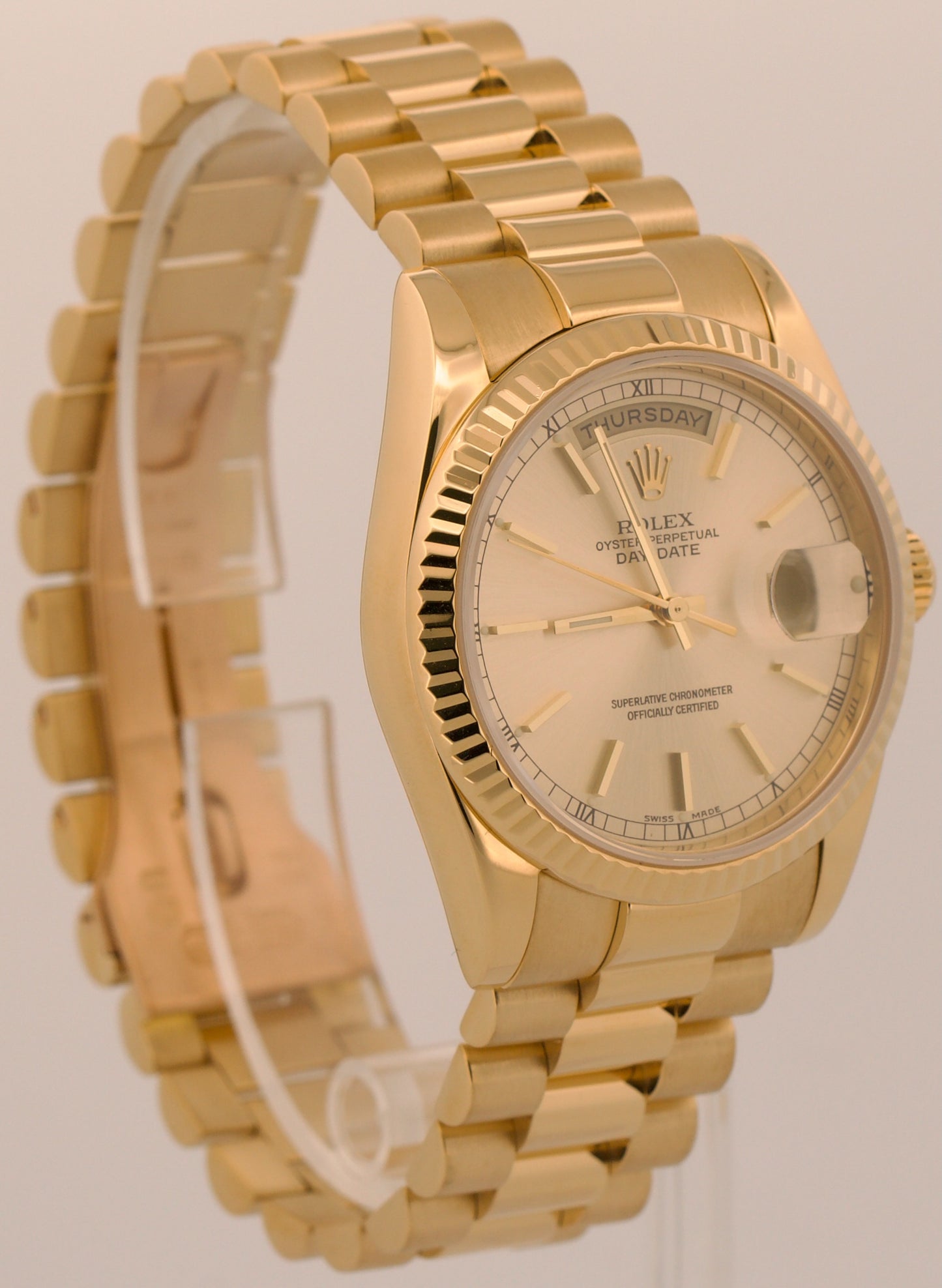 2014 RSC Rolex Day-Date President SILVERED CHAMPAGNE 36mm 18K Gold 118238 BOX