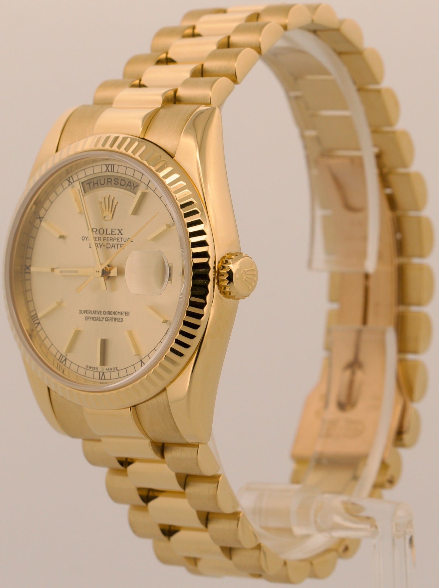 2014 RSC Rolex Day-Date President SILVERED CHAMPAGNE 36mm 18K Gold 118238 BOX