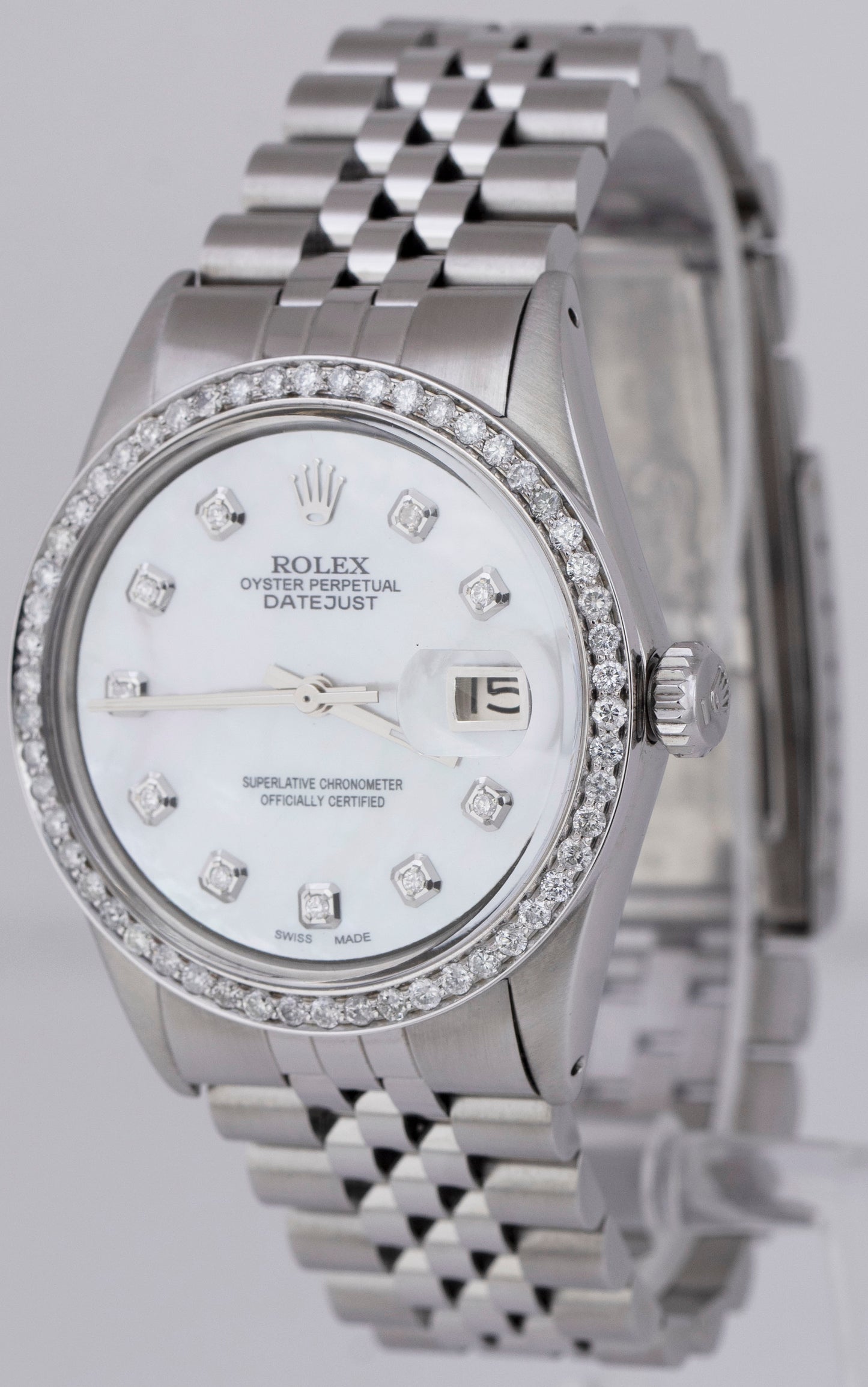 Rolex DateJust DIAMOND MOP 36mm Stainless Steel Automatic Jubilee Watch 1603