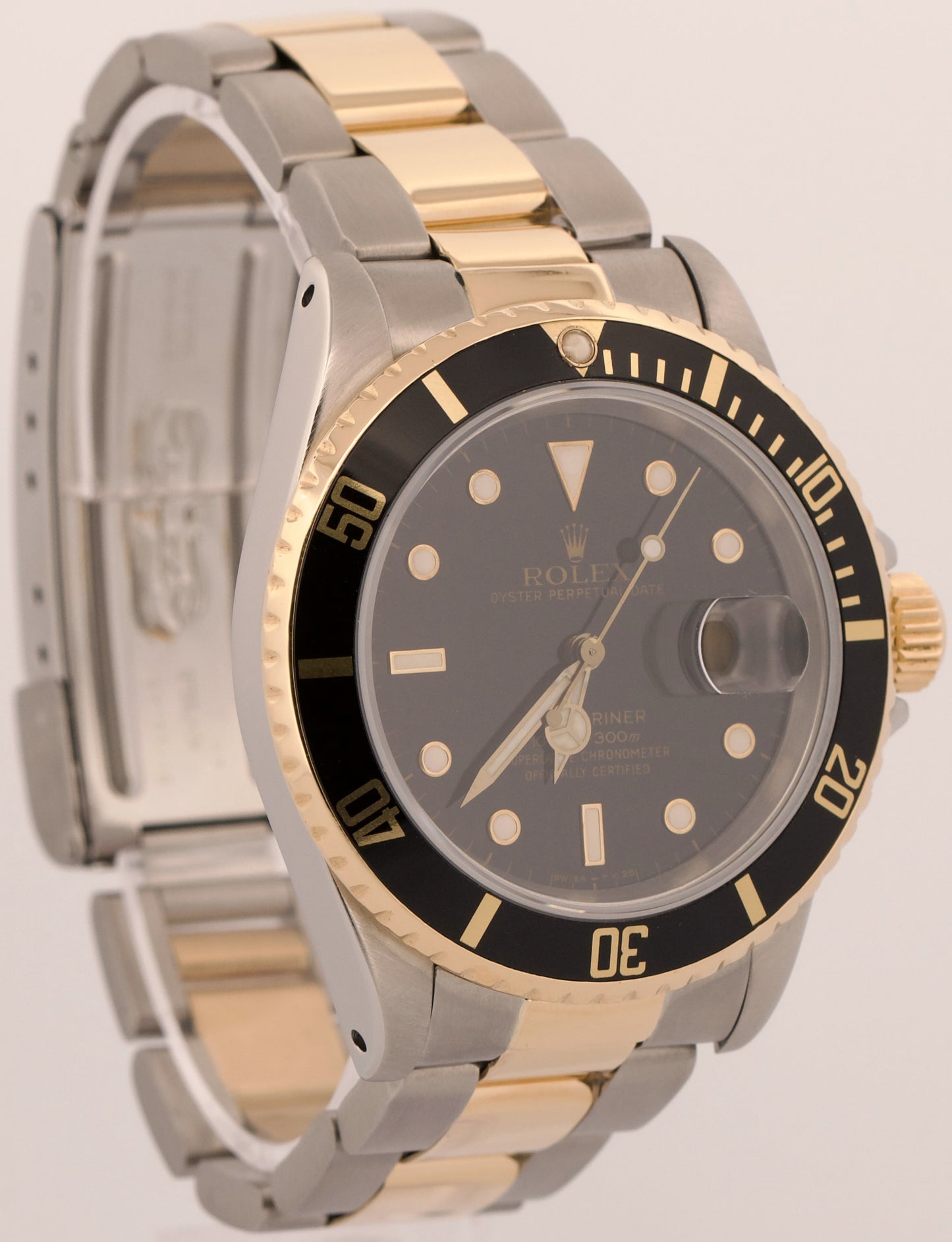 1990 PAPERS Rolex Submariner Date 40mm BLACK 18K Yellow Gold Steel 16613 BOX