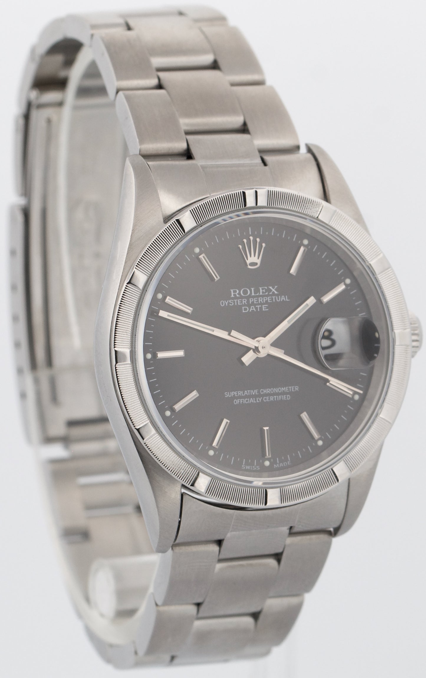 Rolex Oyster Perpetual Date 34mm BLACK Stainless Steel Oyster NO-HOLES 15210