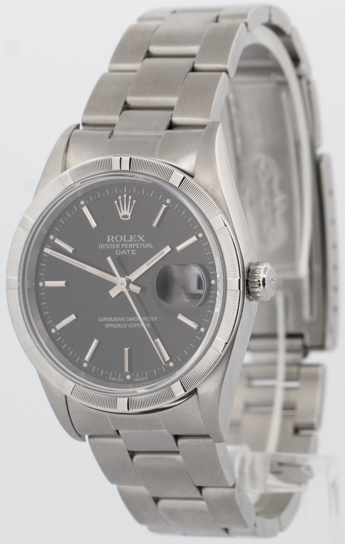 Rolex Oyster Perpetual Date 34mm BLACK Stainless Steel Oyster NO-HOLES 15210