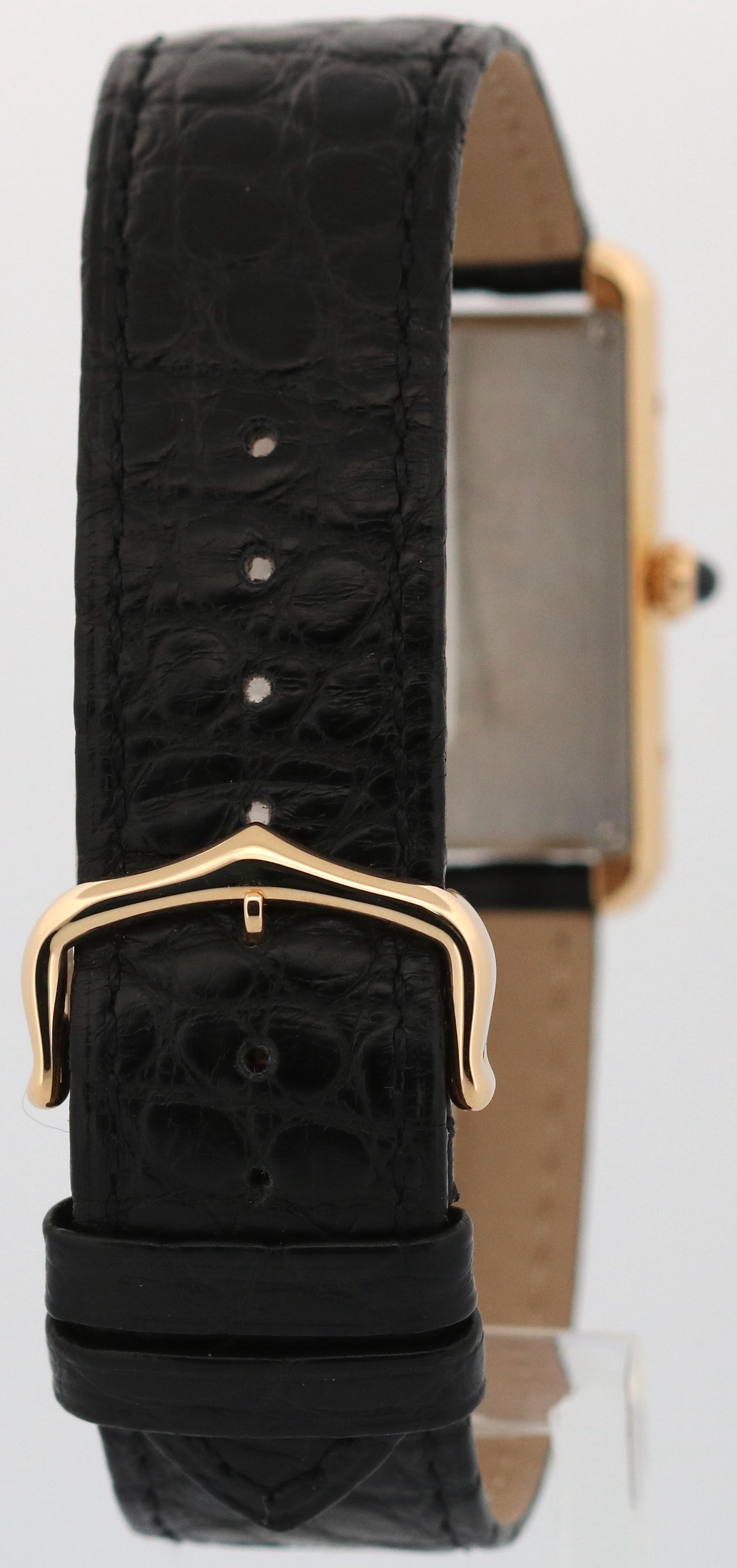 Cartier Tank Solo Large SILVER 18K Yellow Gold Quartz 2742 W1018855 Leather 27mm