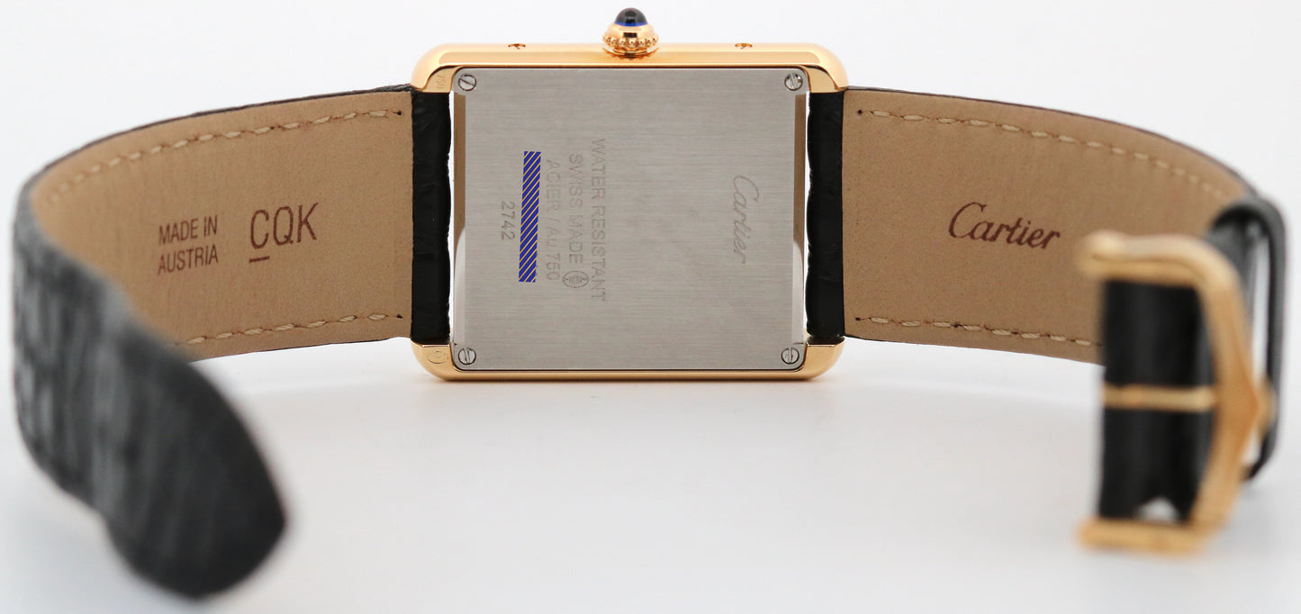 Cartier Tank Solo Large SILVER 18K Yellow Gold Quartz 2742 W1018855 Leather 27mm