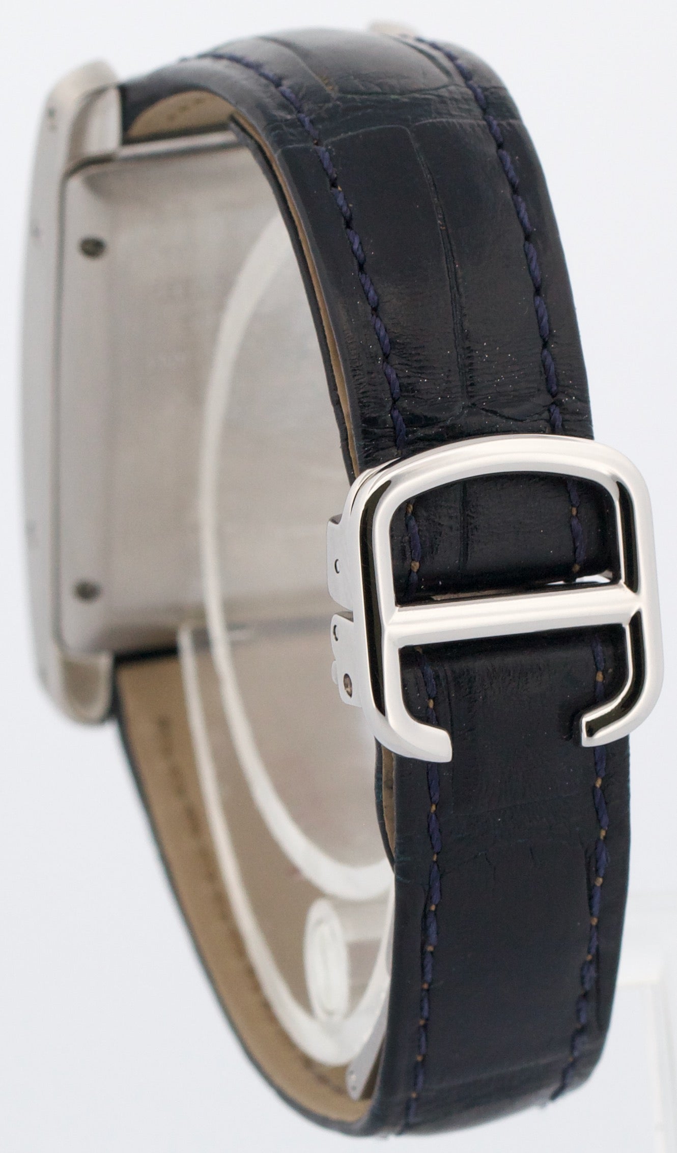 Cartier Tank Americaine SILVER 22mm Steel Leather Automatic Watch 3971 WSTA0017