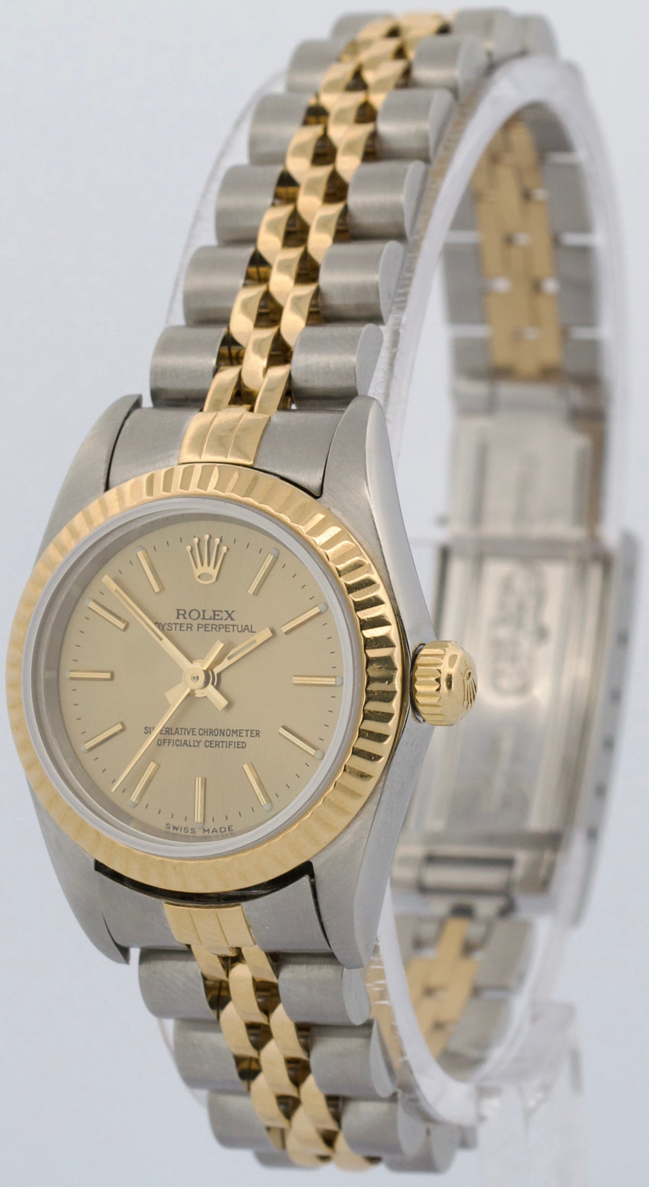 Rolex Oyster Perpetual 24mm CHAMPAGNE 18K Yellow Gold Steel JUBILEE 76193 Watch