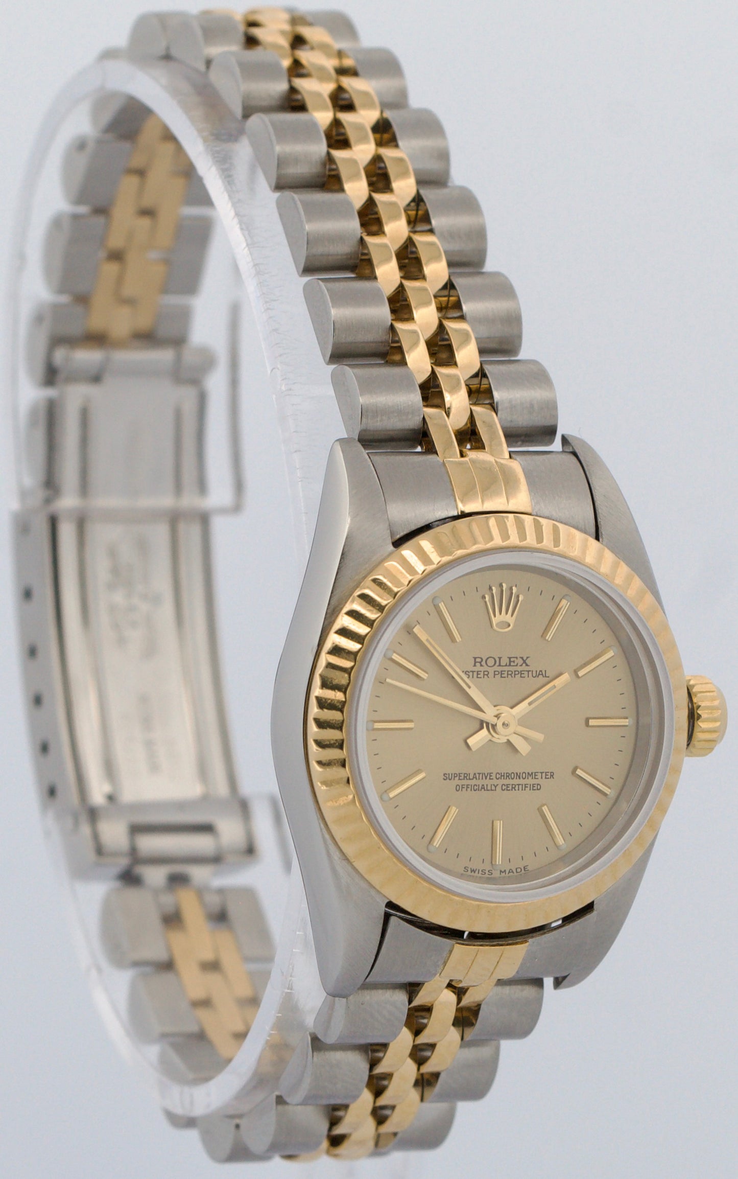 Rolex Oyster Perpetual 24mm CHAMPAGNE 18K Yellow Gold Steel JUBILEE 76193 Watch