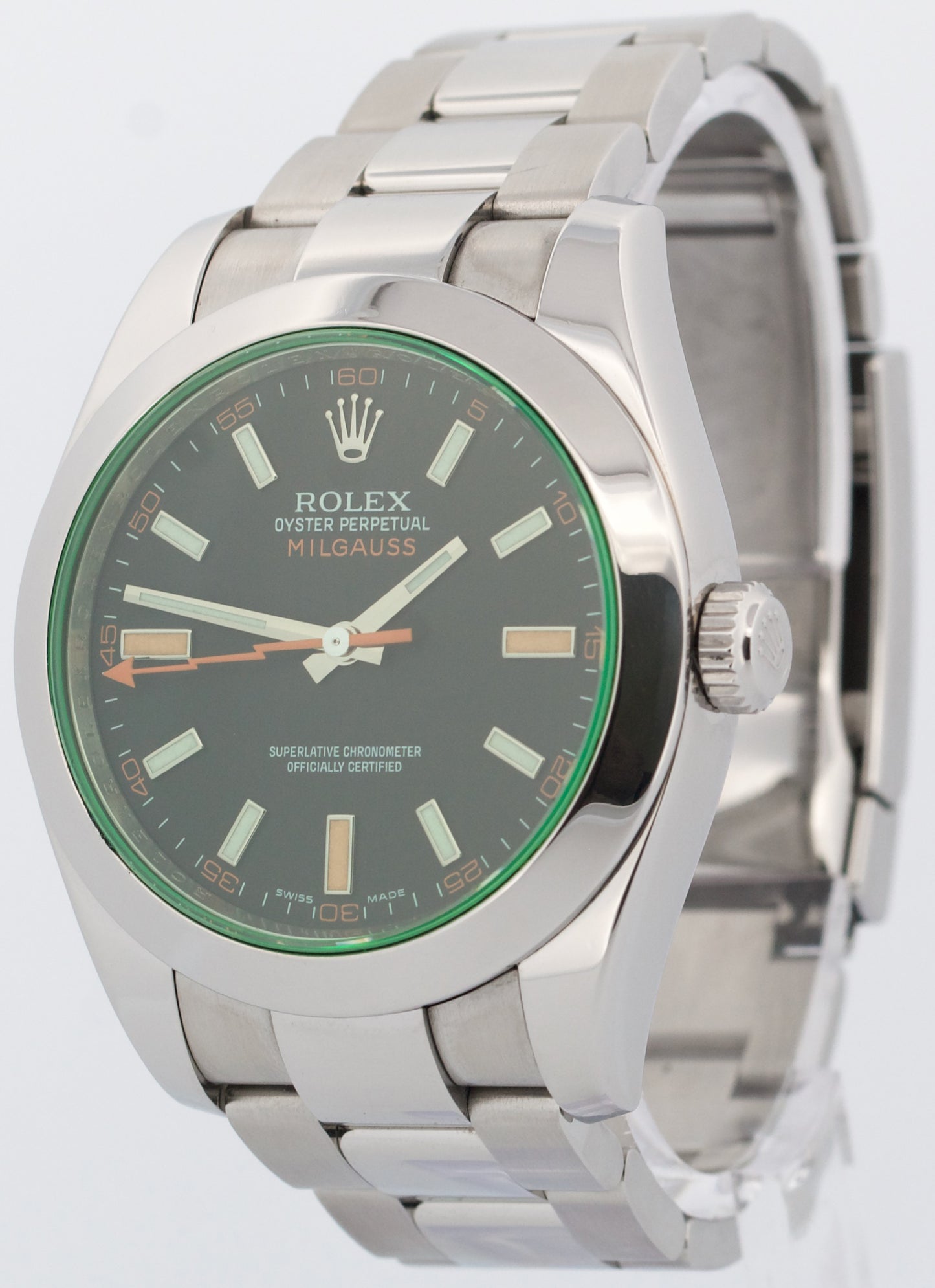 PAPERS Rolex Milgauss Green BLACK 40mm 116400 GV Stainless Steel Watch BOX