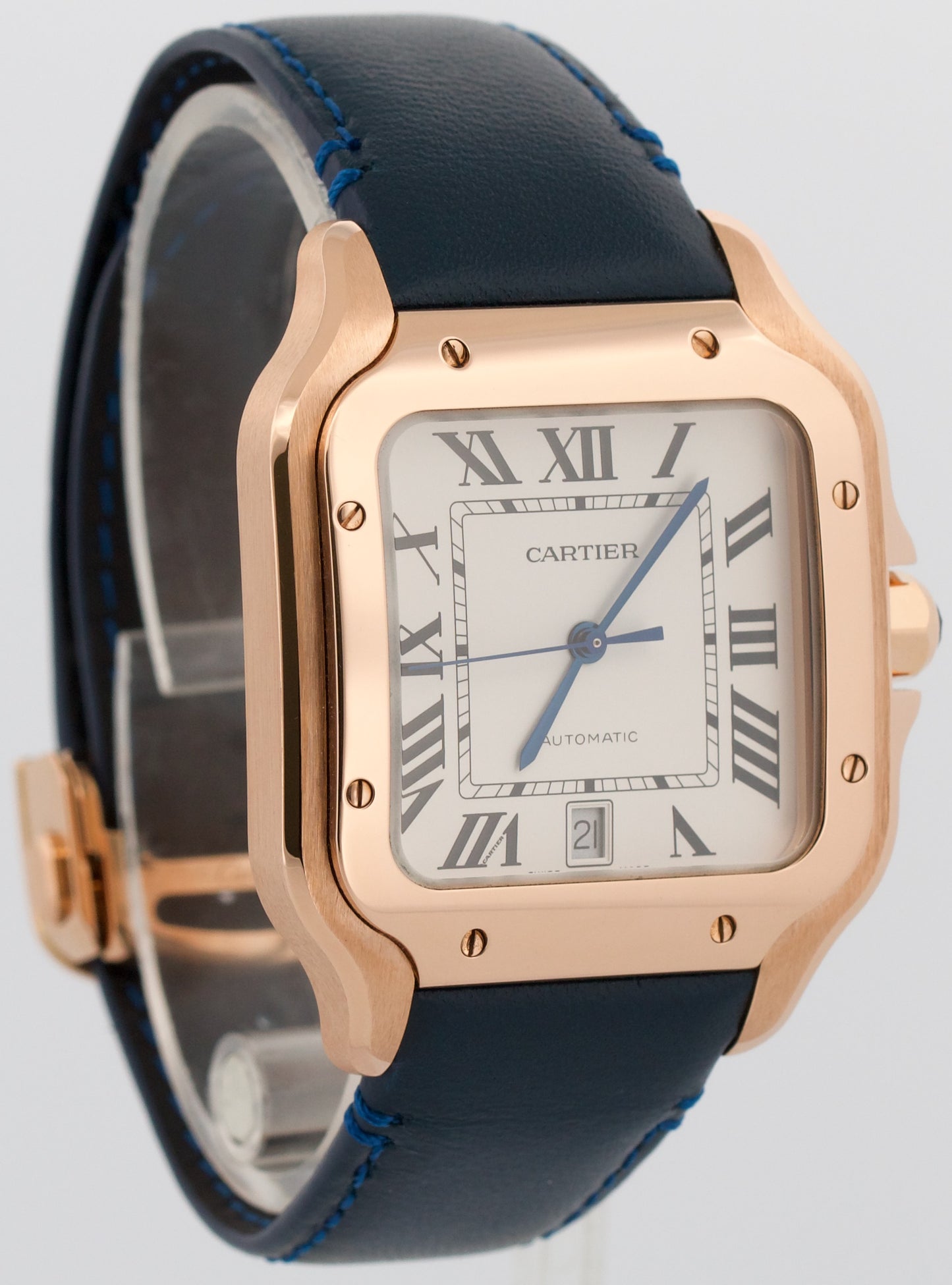 NEW 2024 PAPERS Cartier Santos 39.8mm 18K Gold BLUE Leather 4071 WGSA0019 BOX