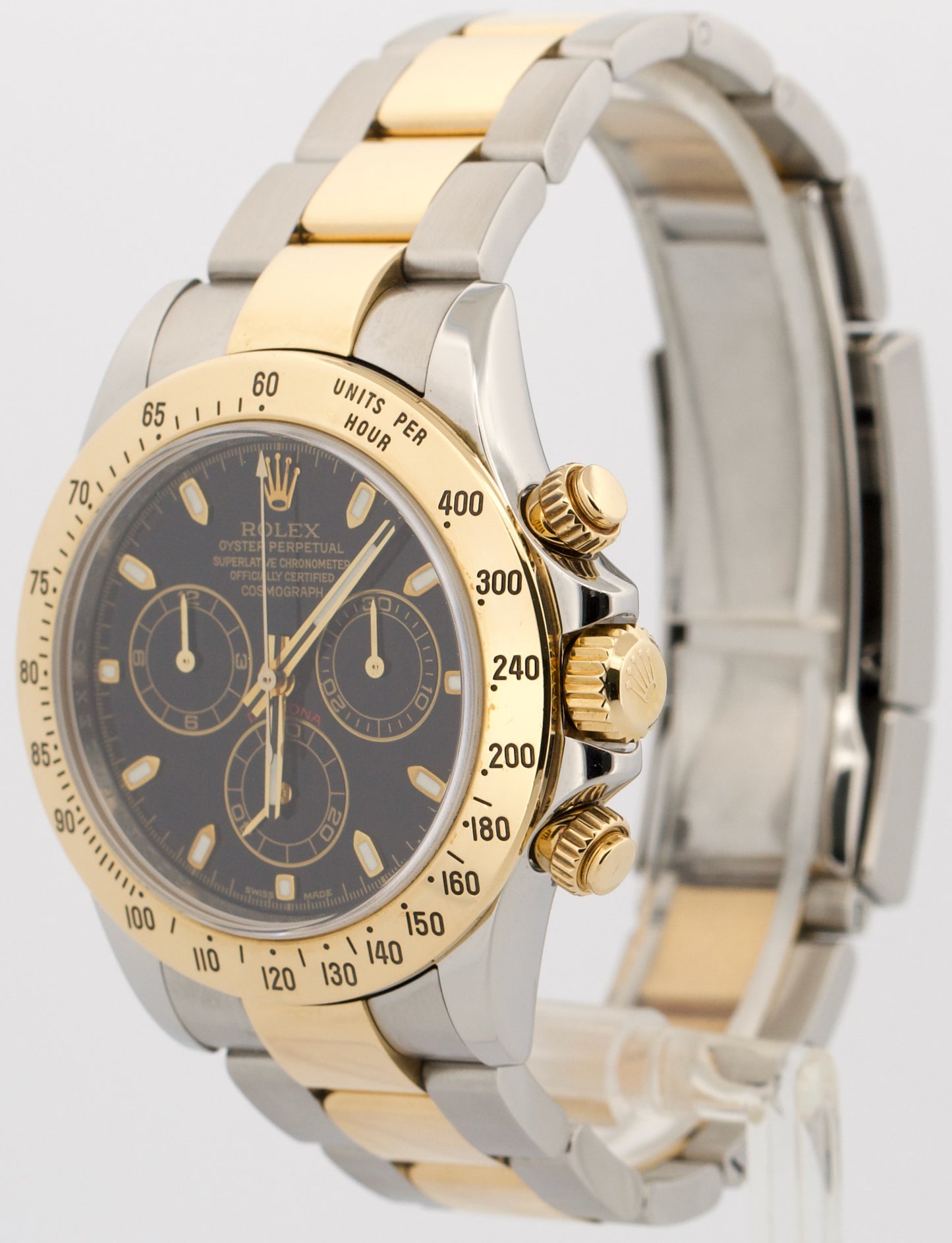 PAPERS Rolex Daytona Cosmograph BLACK 18K Yellow Gold Steel REHAUT 116523 BOX