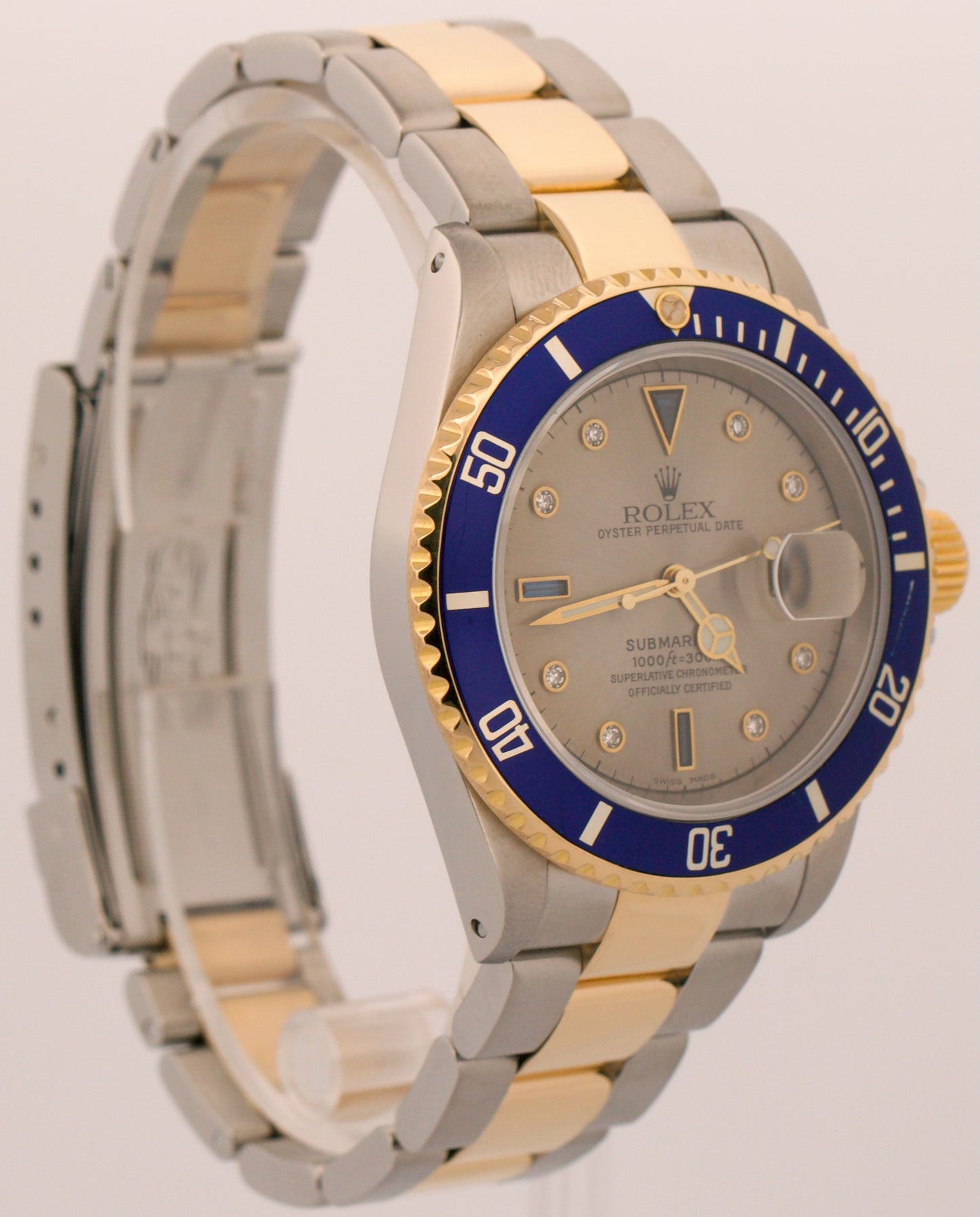 2001 PAPERS Rolex Submariner Date 40mm SERTI SLATE DIAMOND 18K Blue 16613 BOX