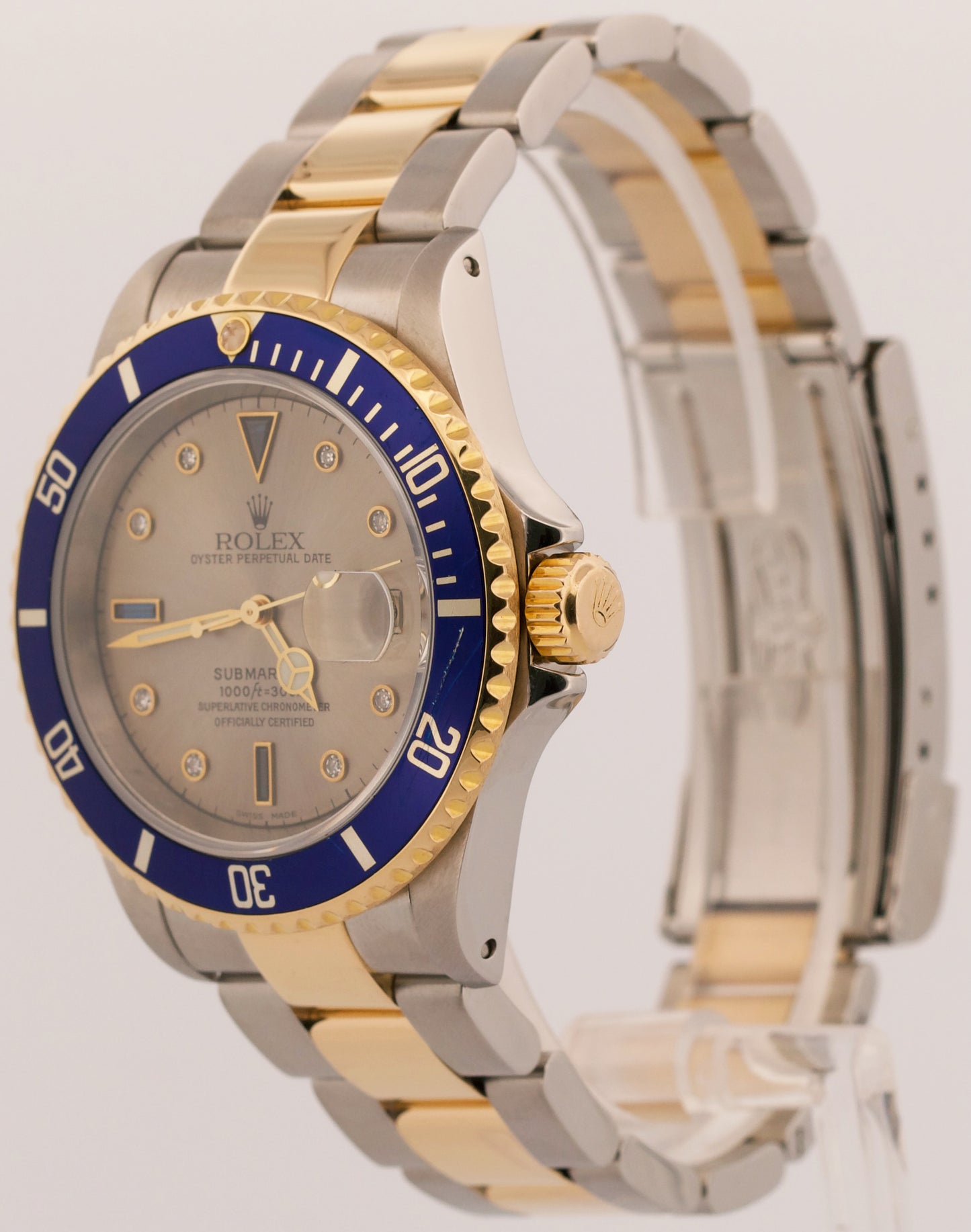 2001 PAPERS Rolex Submariner Date 40mm SERTI SLATE DIAMOND 18K Blue 16613 BOX