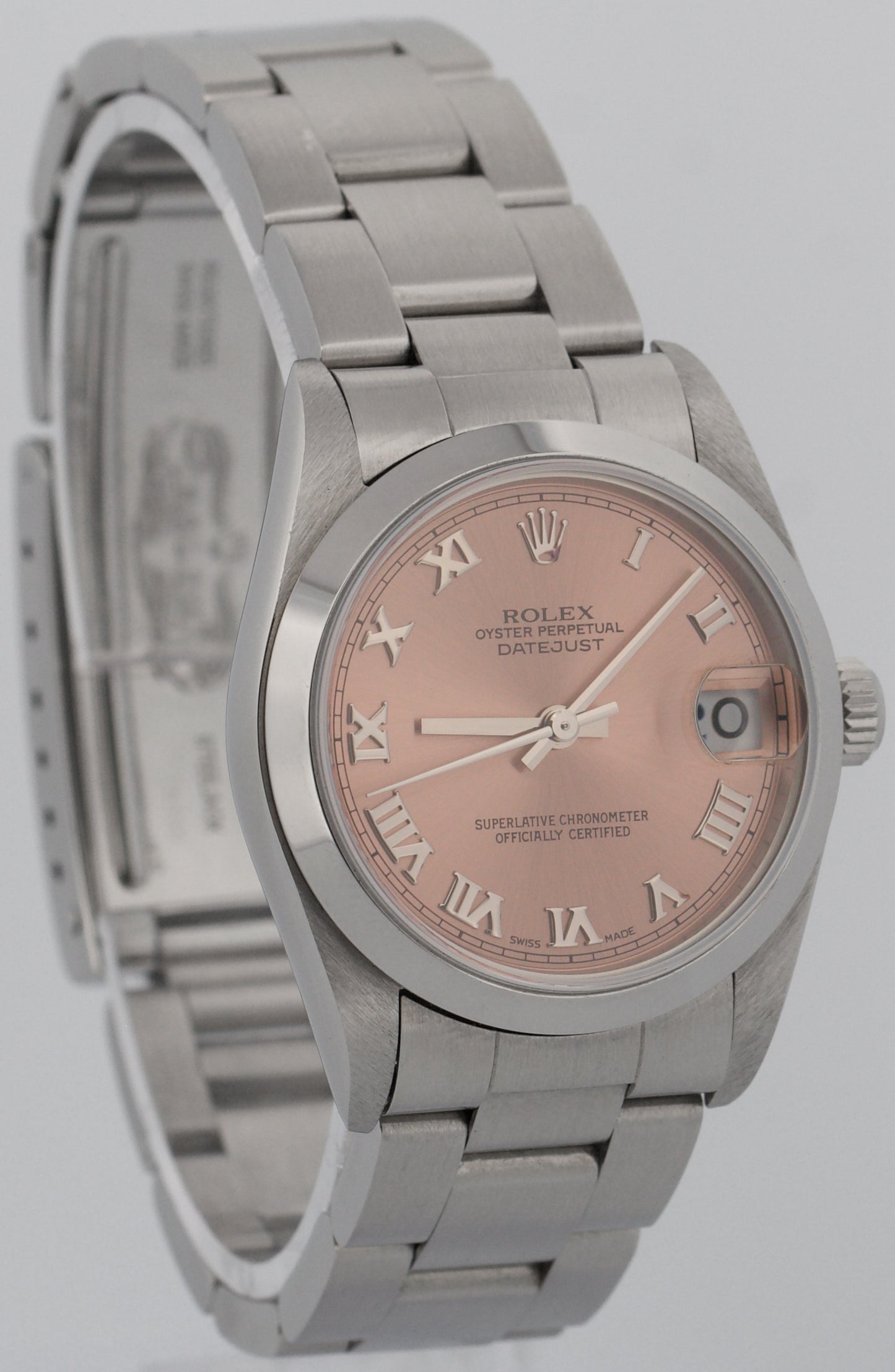 UNPOLISHED PAPERS Ladies Rolex DateJust SALMON ROMAN 31mm Steel Oyster 78240 BOX