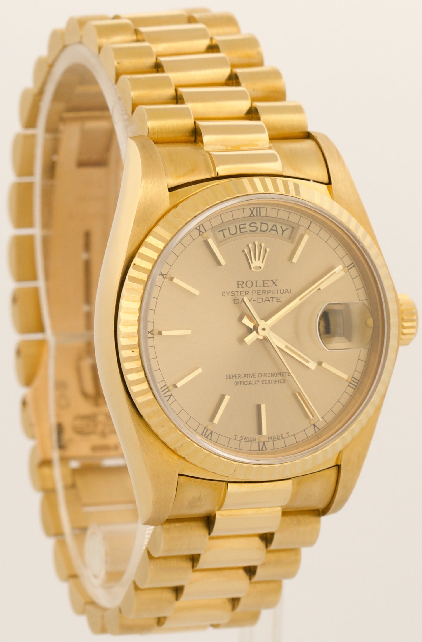 TOP CONDITION PAPERS Rolex Day-Date President CHAMPAGNE 18K Gold 36mm 18038 BOX