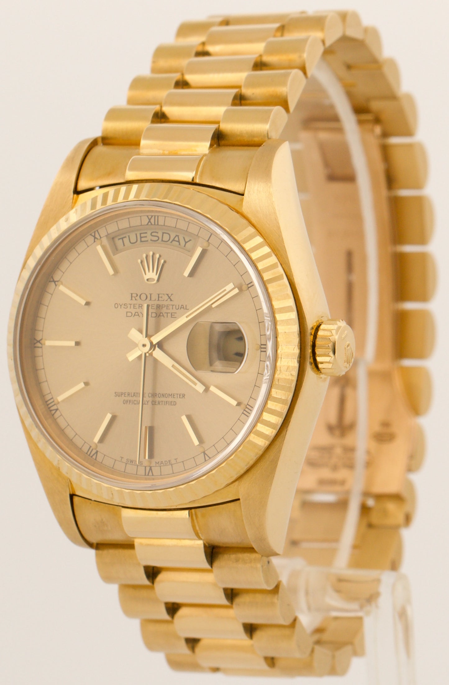 TOP CONDITION PAPERS Rolex Day-Date President CHAMPAGNE 18K Gold 36mm 18038 BOX