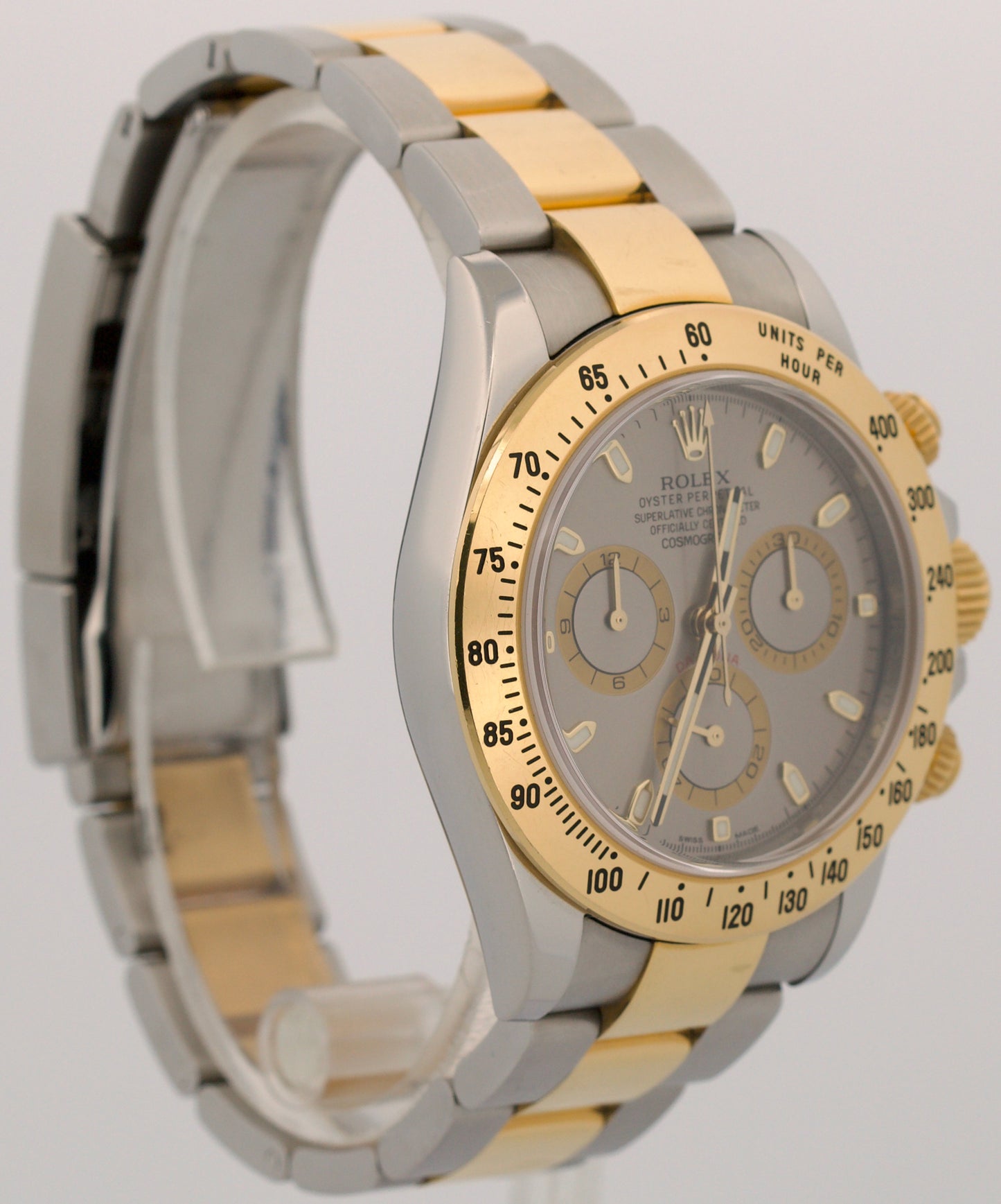 2014 UNPOLISHED PAPERS Rolex Daytona GRAY 18K Gold Steel REHAUT 116523 BOX