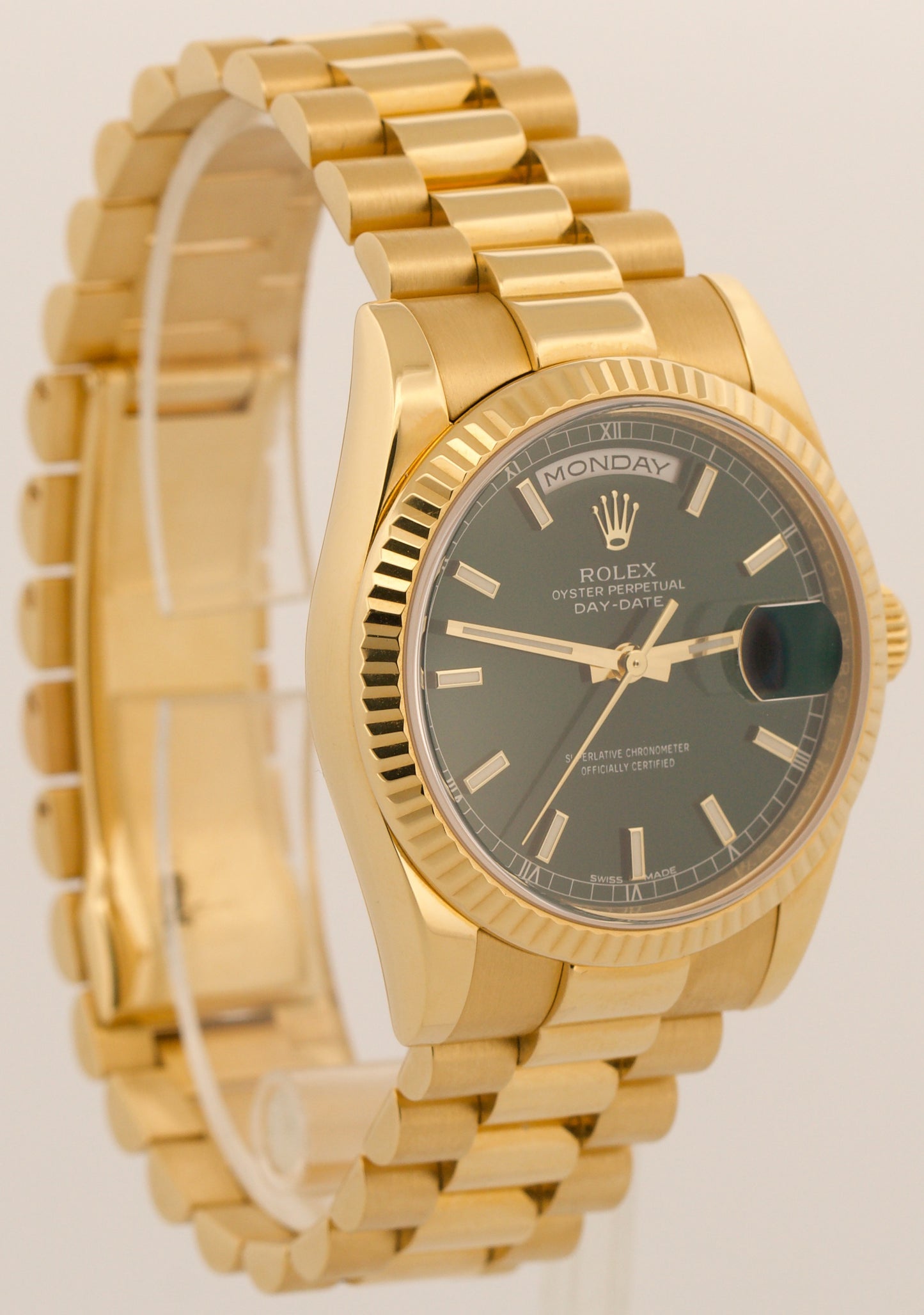 2022 RSC PAPERS Rolex Day-Date President GREEN 18K Gold 36mm 118238 Watch BOX