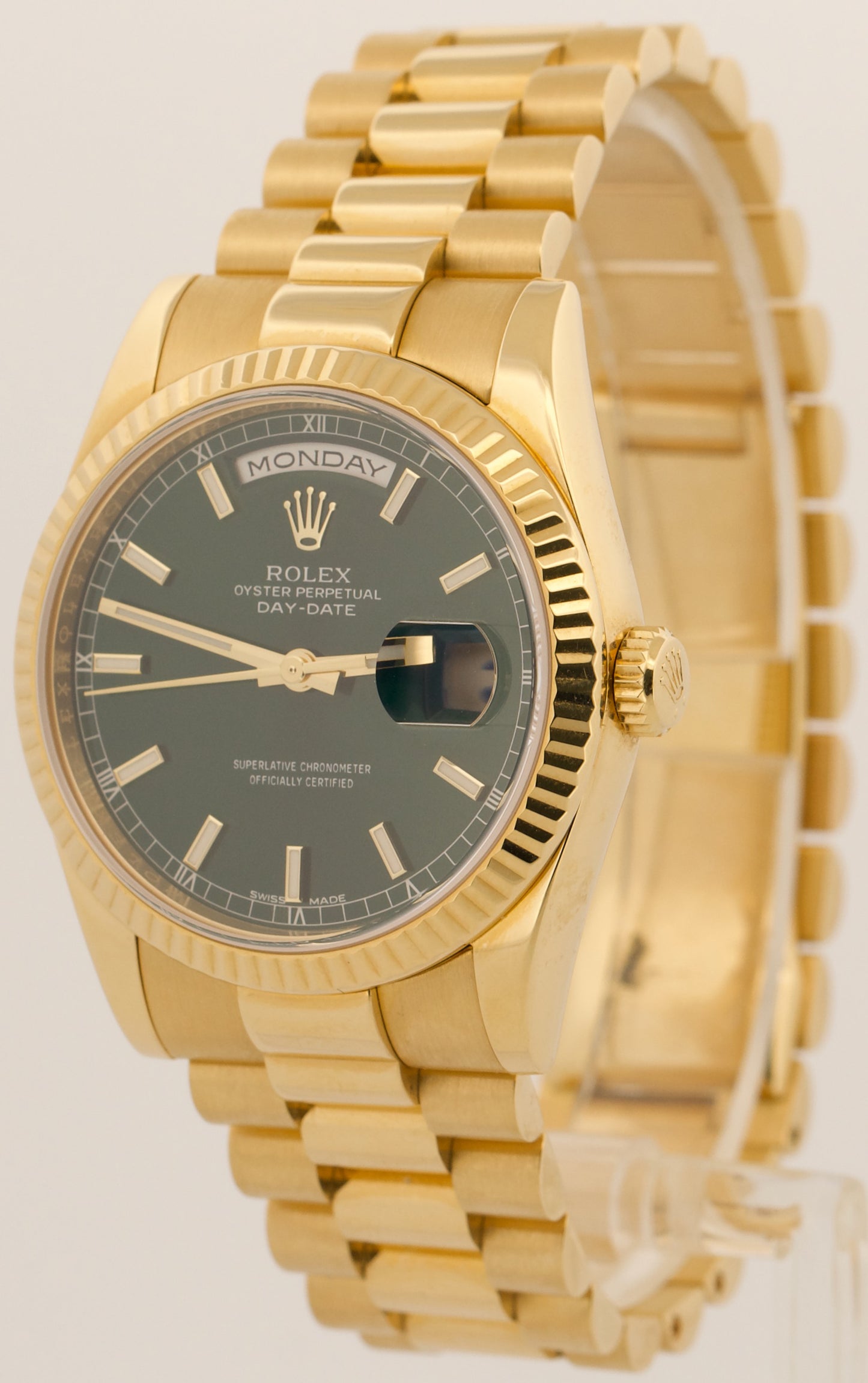 2022 RSC PAPERS Rolex Day-Date President GREEN 18K Gold 36mm 118238 Watch BOX