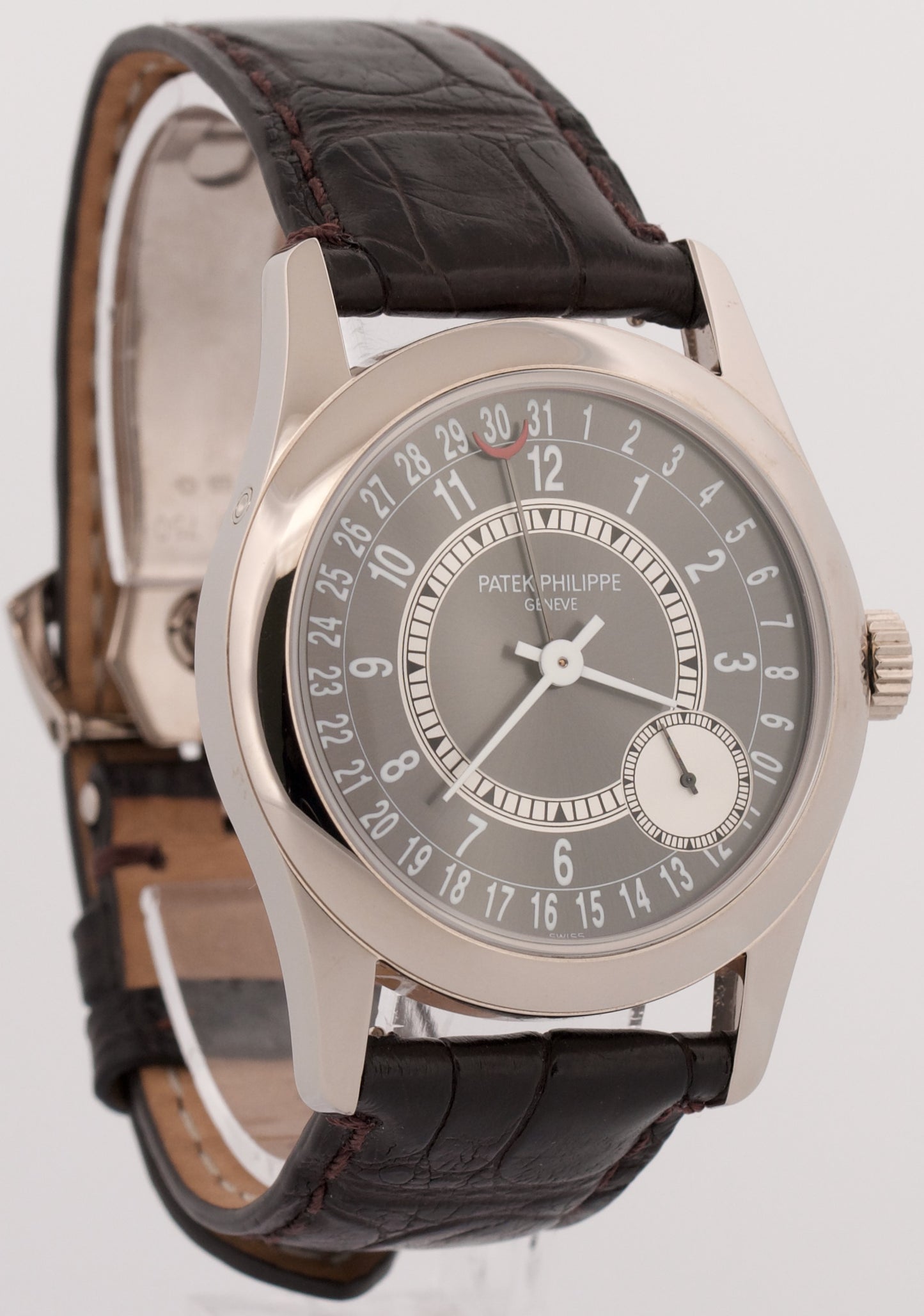 Patek Philippe Calatrava 18k White Gold RHODIUM Gray 37mm 6000G Leather Watch