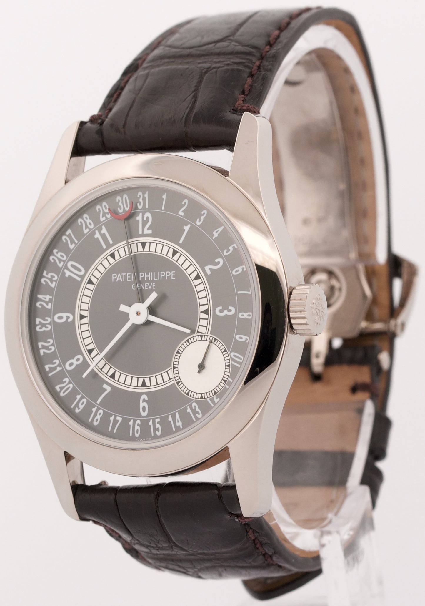 Patek Philippe Calatrava 18k White Gold RHODIUM Gray 37mm 6000G Leather Watch