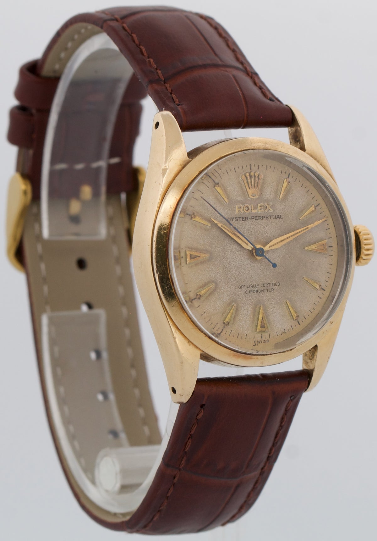 Vintage Rolex Oyster Perpetual 6334 Golden Egg Patina Gold Bubbleback 34mm Watch