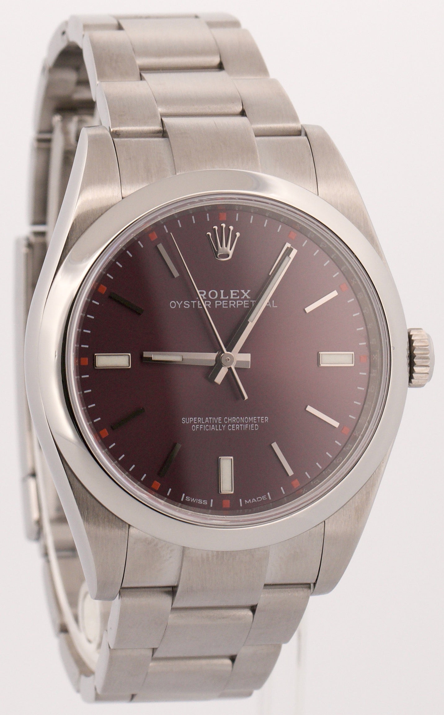 2018 PAPERS Rolex Oyster Perpetual Red GRAPE Purple 39mm 114300 Steel Watch BOX