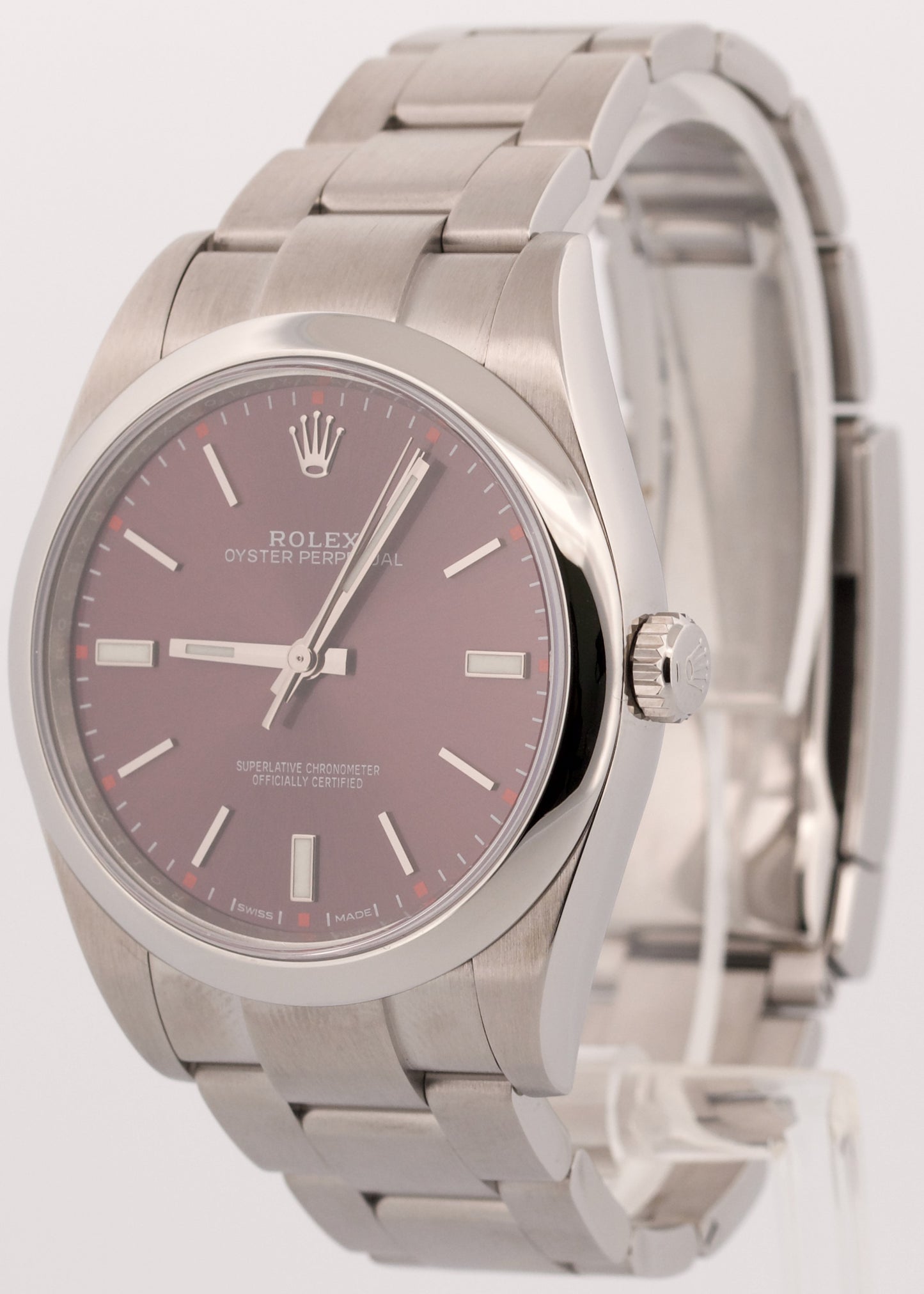 2018 PAPERS Rolex Oyster Perpetual Red GRAPE Purple 39mm 114300 Steel Watch BOX