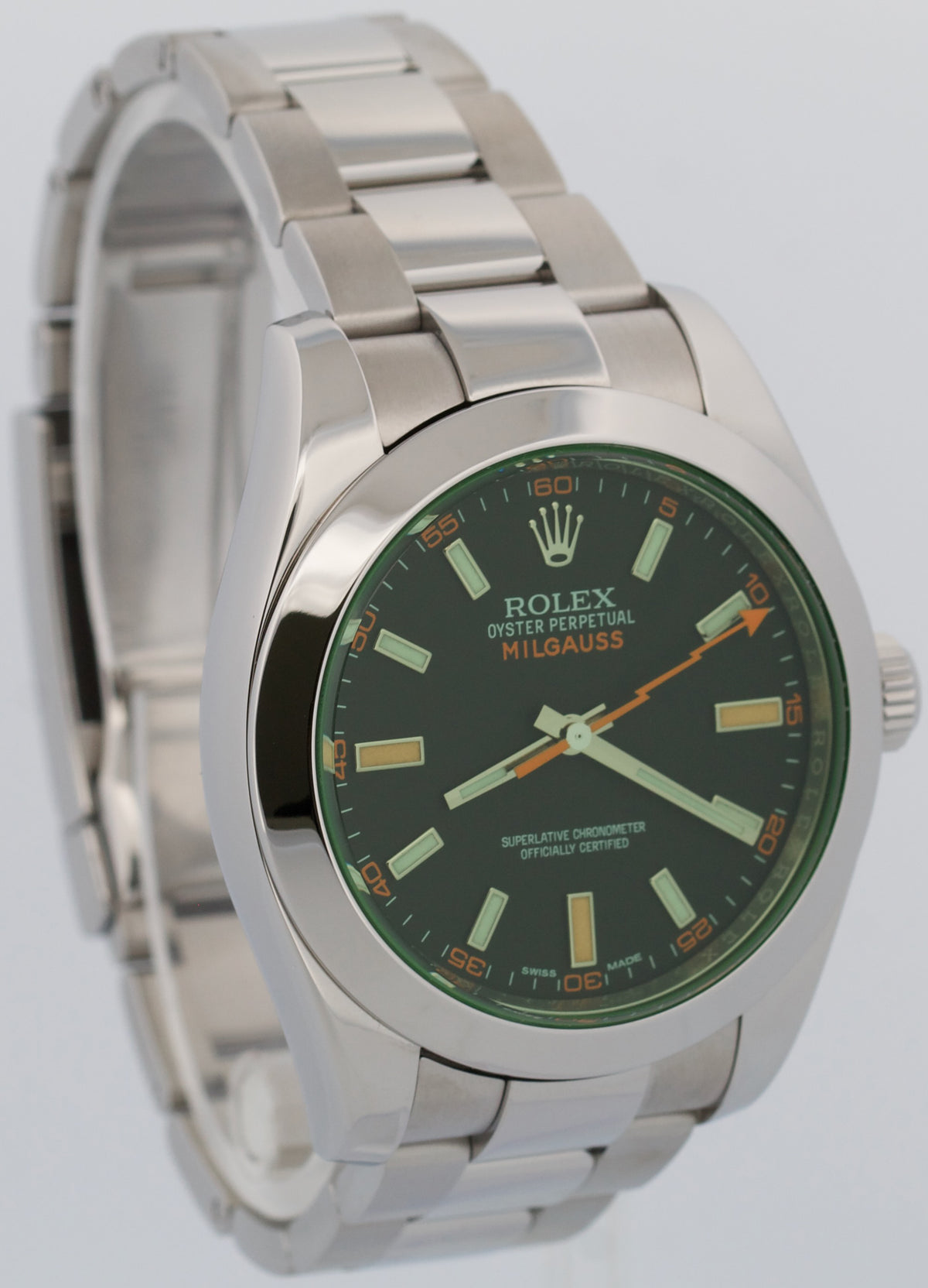 Rolex Milgauss 116400 GV Black Green Stainless Steel 40mm Oyster Automatic Watch