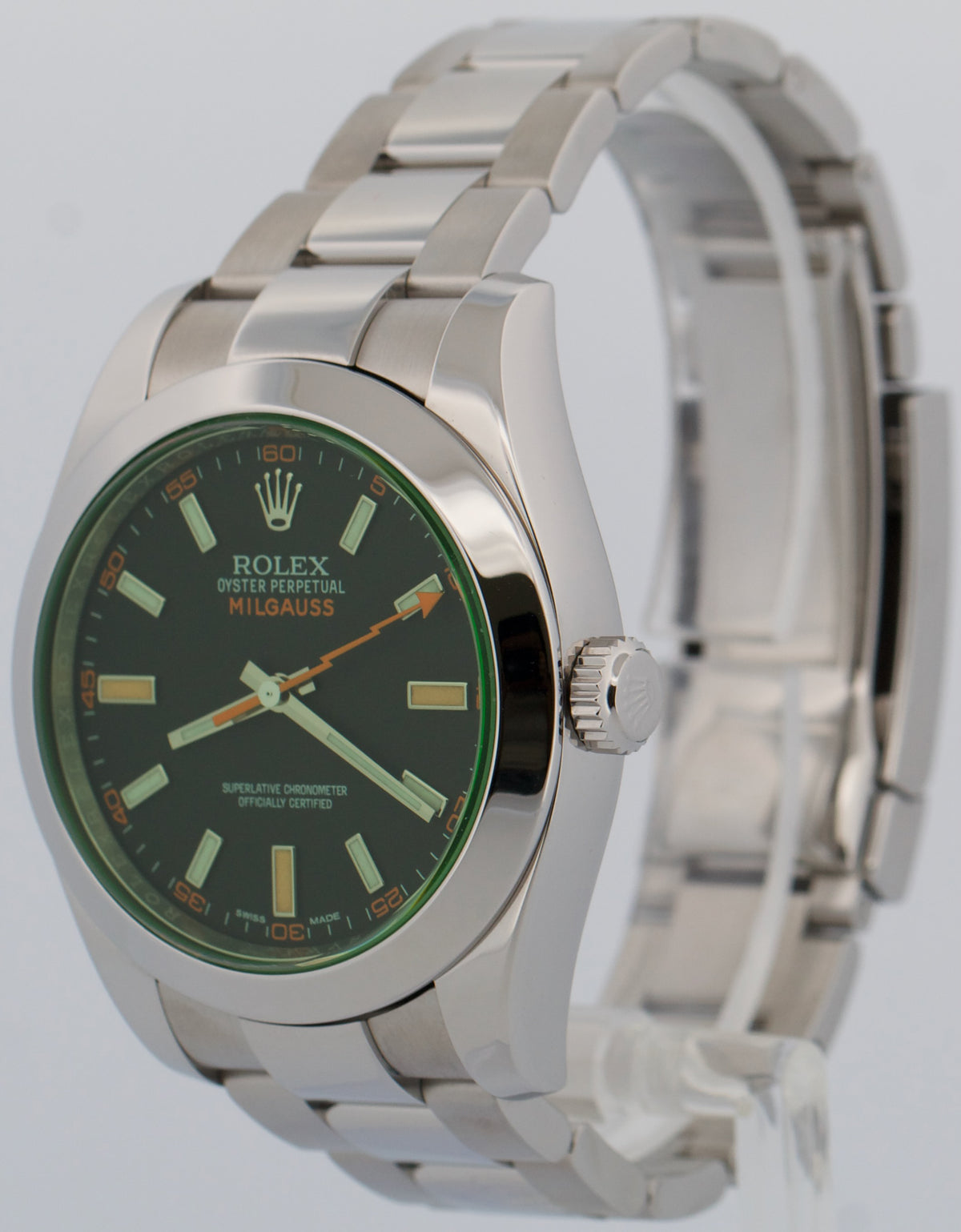 Rolex Milgauss 116400 GV Black Green Stainless Steel 40mm Oyster Automatic Watch