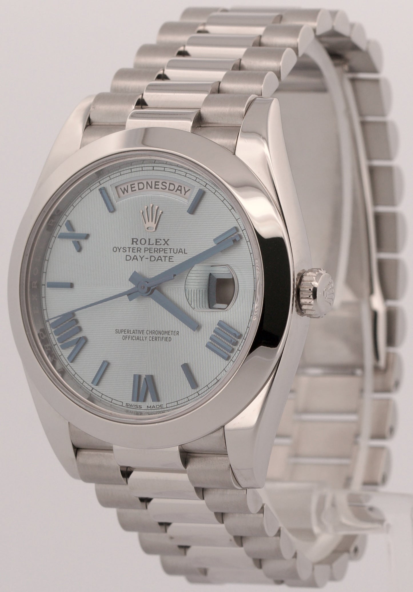PAPERS Rolex Day-Date President 40mm Platinum BLUE QUADRANT Glacier 228206 BOX