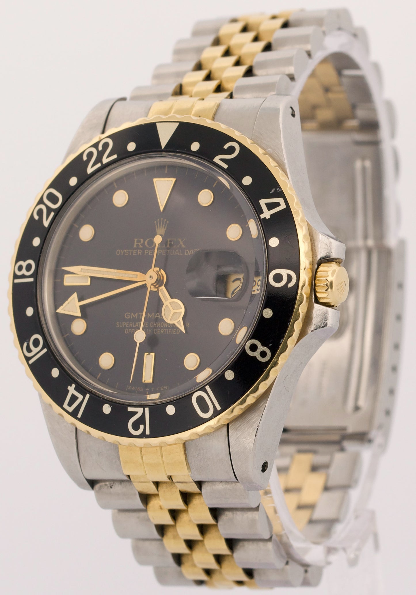 UNPOLISHED Rolex GMT-Master Black 40mm Two Tone 18K Yellow Gold JUBILEE 16753
