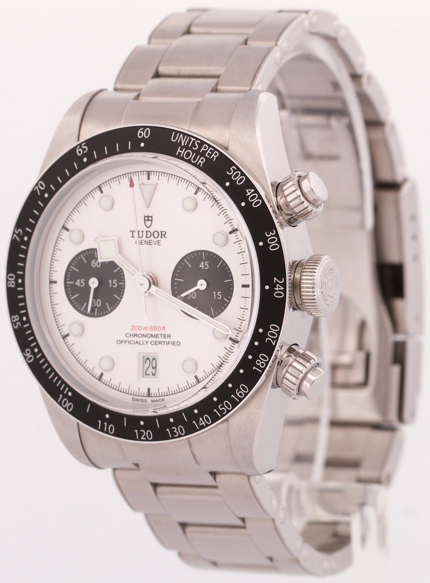 MINT PAPERS Tudor Black Bay Chrono 41mm PANDA White Stainless Watch 79360 BOX