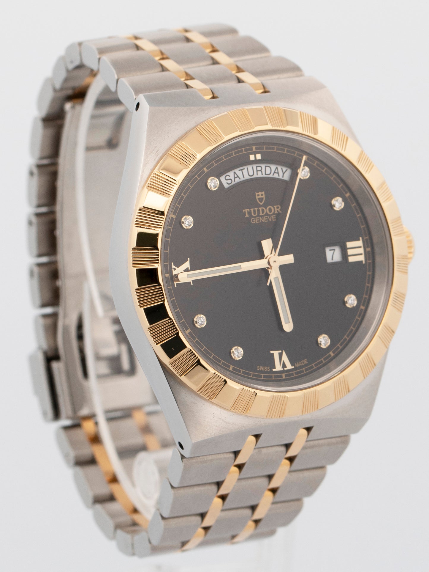 2026 PAPERS Tudor Royal 41mm Black DIAMOND Two-Tone Gold Day-Date 28603 BOX