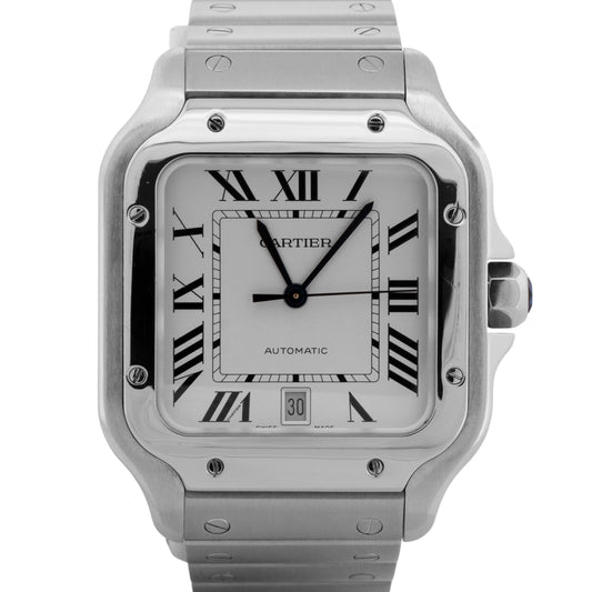 Cartier Santos WHITE ROMAN Stainless Steel 39.8mm Automatic 4072 WSSA0018 Watch