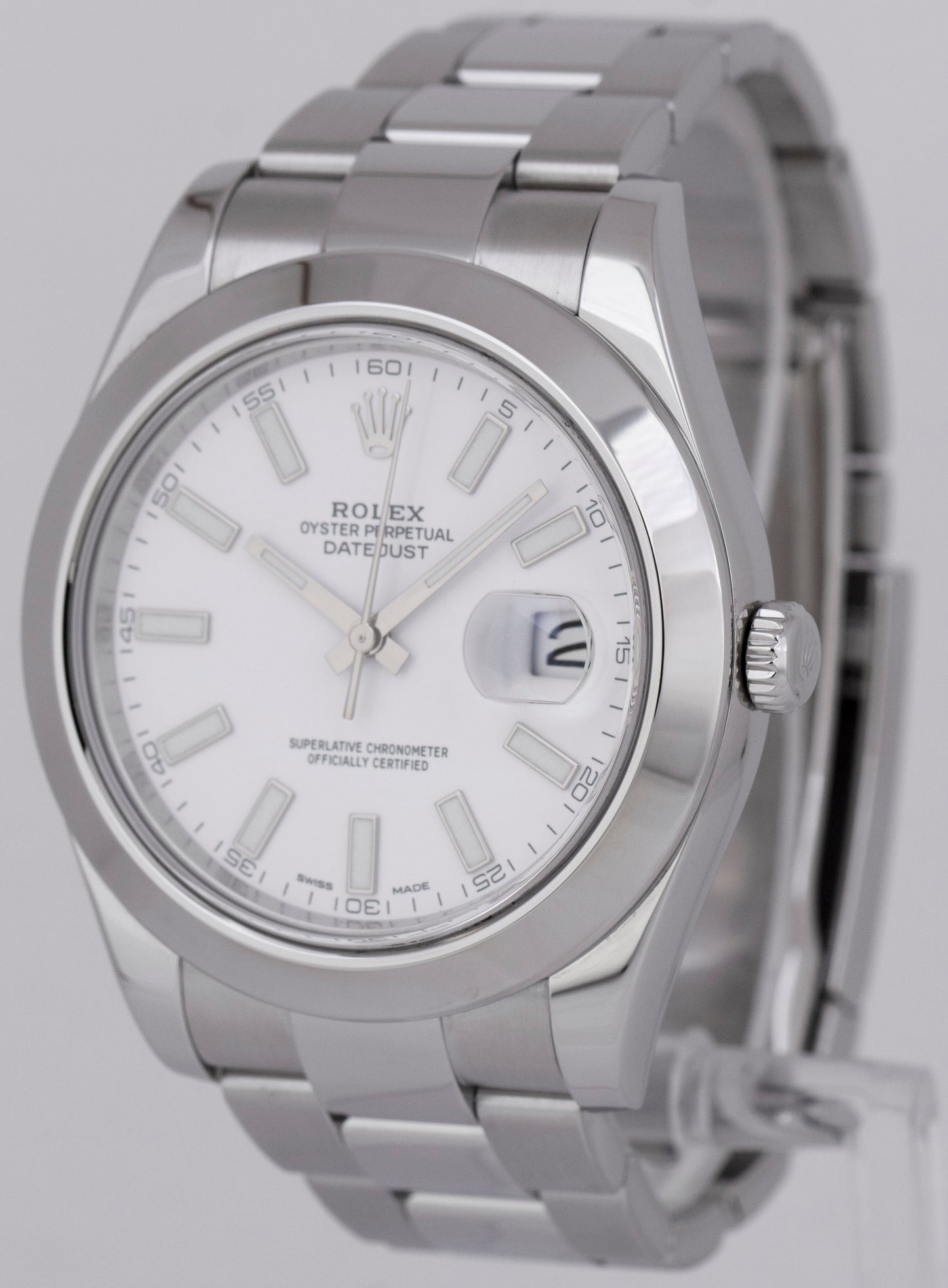 MINT Rolex DateJust II 41mm White Smooth Bezel Stainless Steel Watch 116300