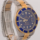 UNPOLISHED Rolex Submariner Date 40mm BLUE 18K Yellow Gold NO-HOLES Steel 16613