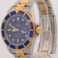 UNPOLISHED Rolex Submariner Date 40mm BLUE 18K Yellow Gold NO-HOLES Steel 16613